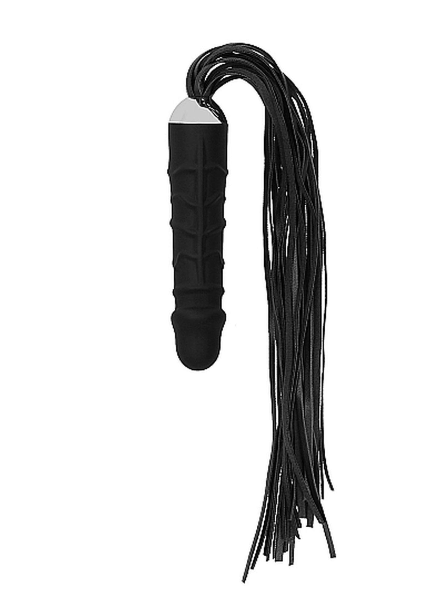 Dildo z pejczem - Black Whip with Realistic Silicone Dildo - Black