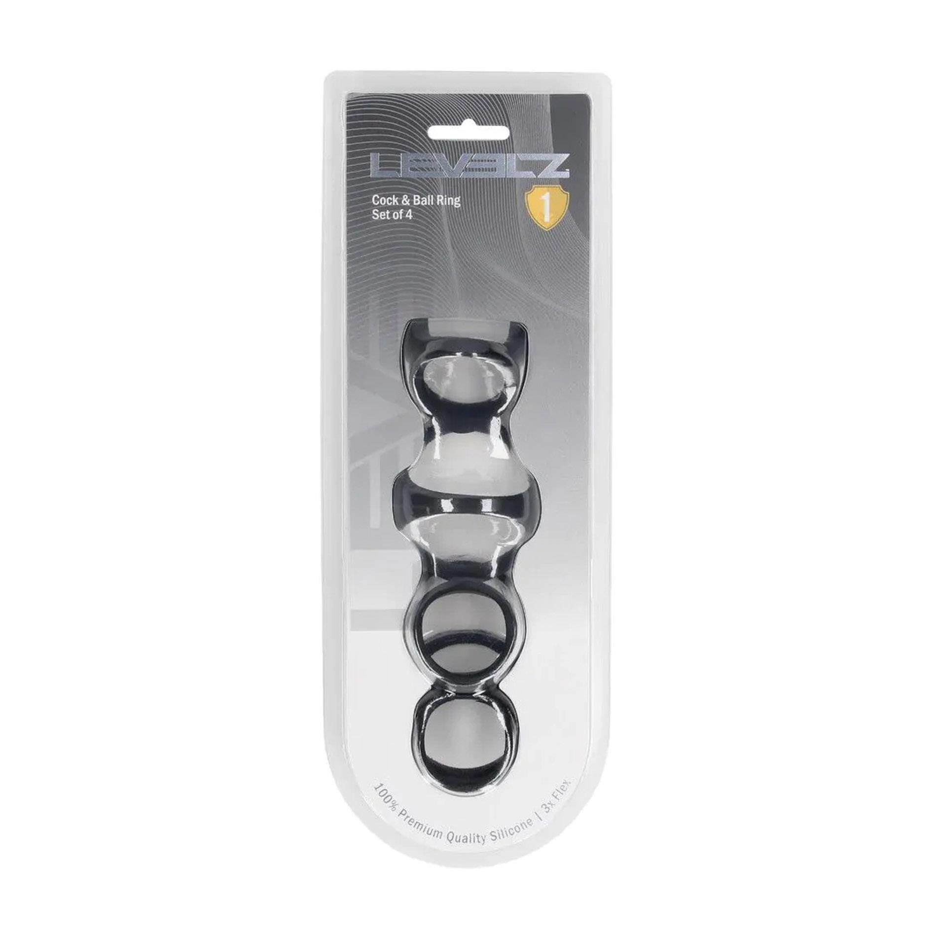 Silicone Cock and Ball Ring Set of 4 - Black