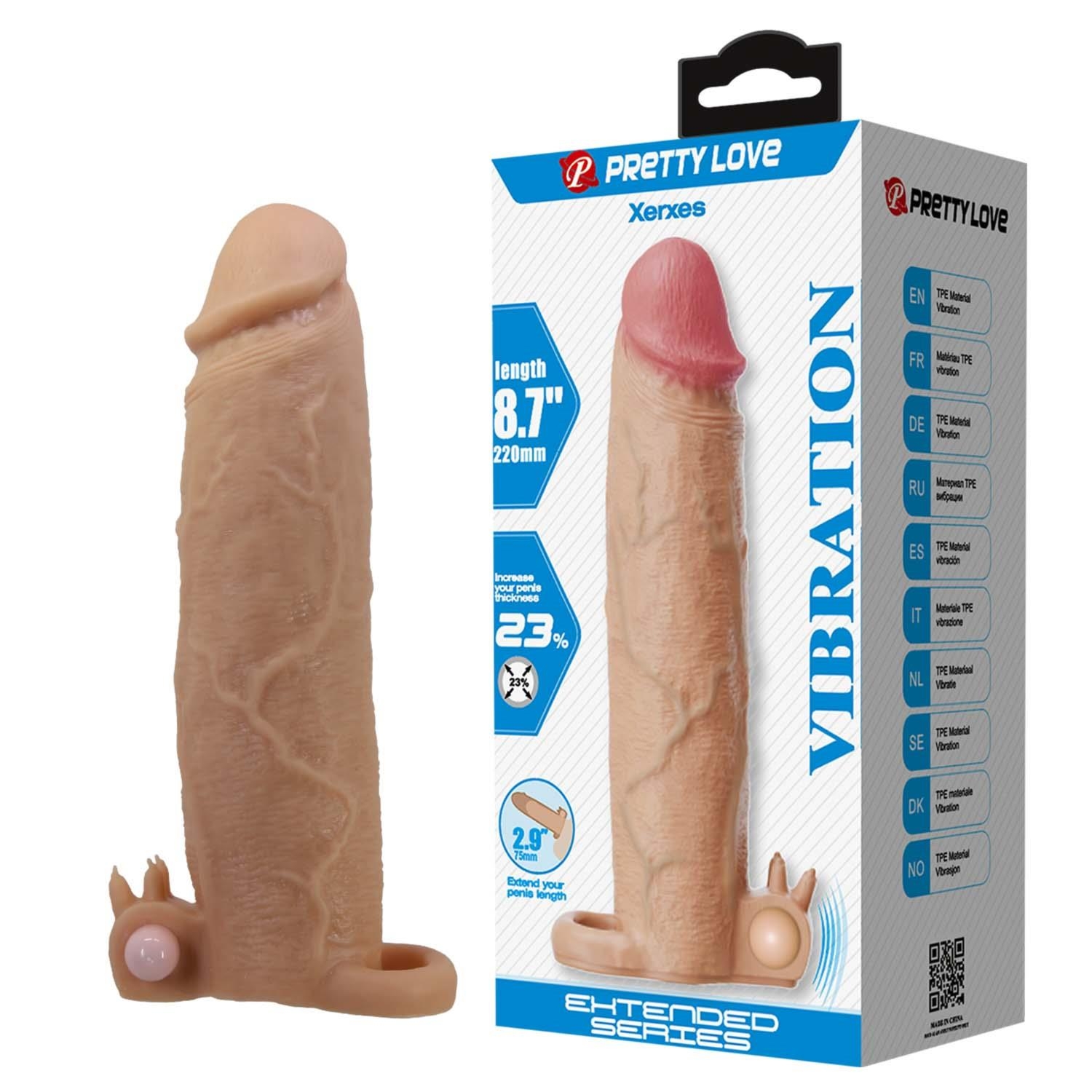 Pretty Love Xerxes – Penis Sleeve with Vibrating Ring, Flesh Color, 22 cm