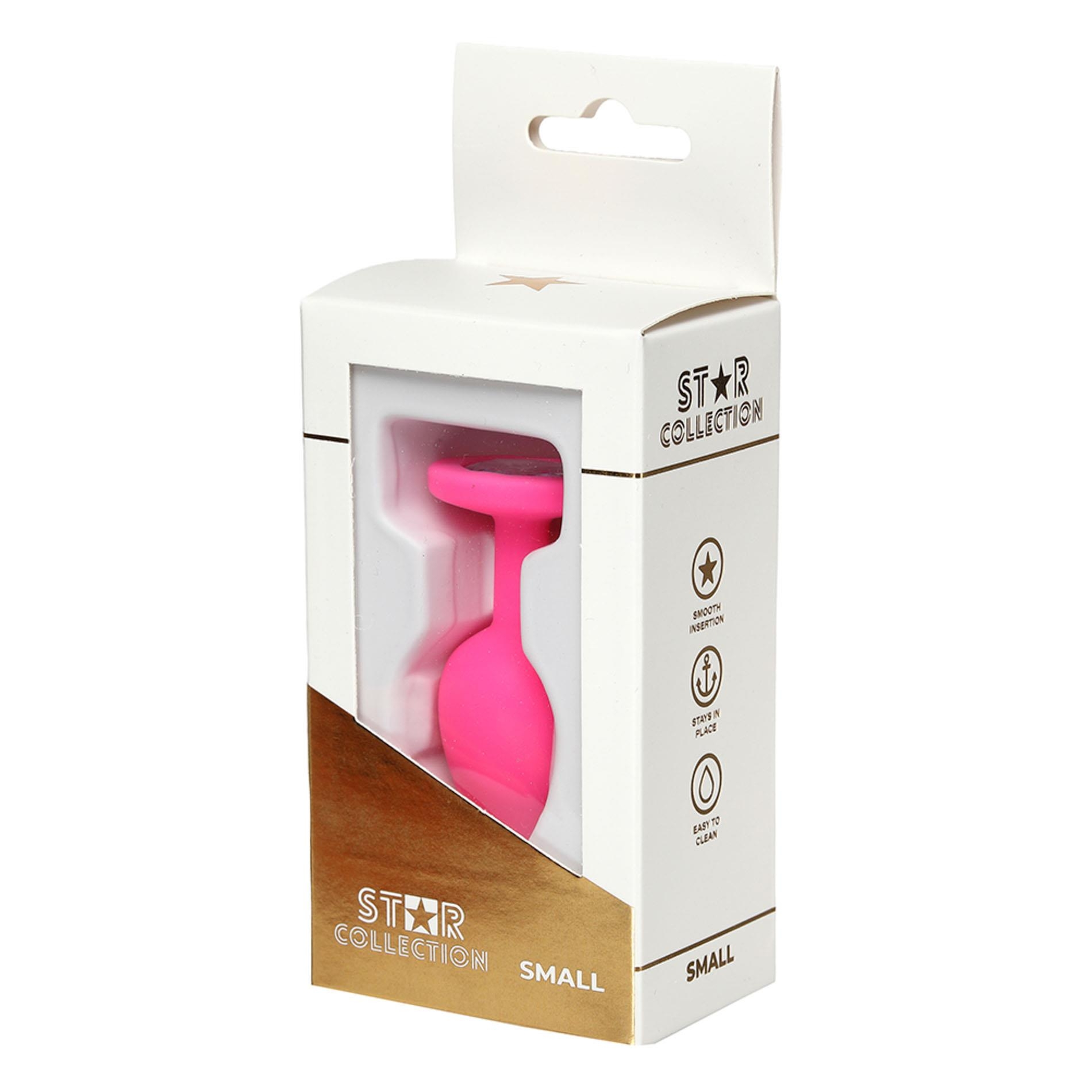 Star Collection - Pink Silicone Anal Plug S - Clear Stone