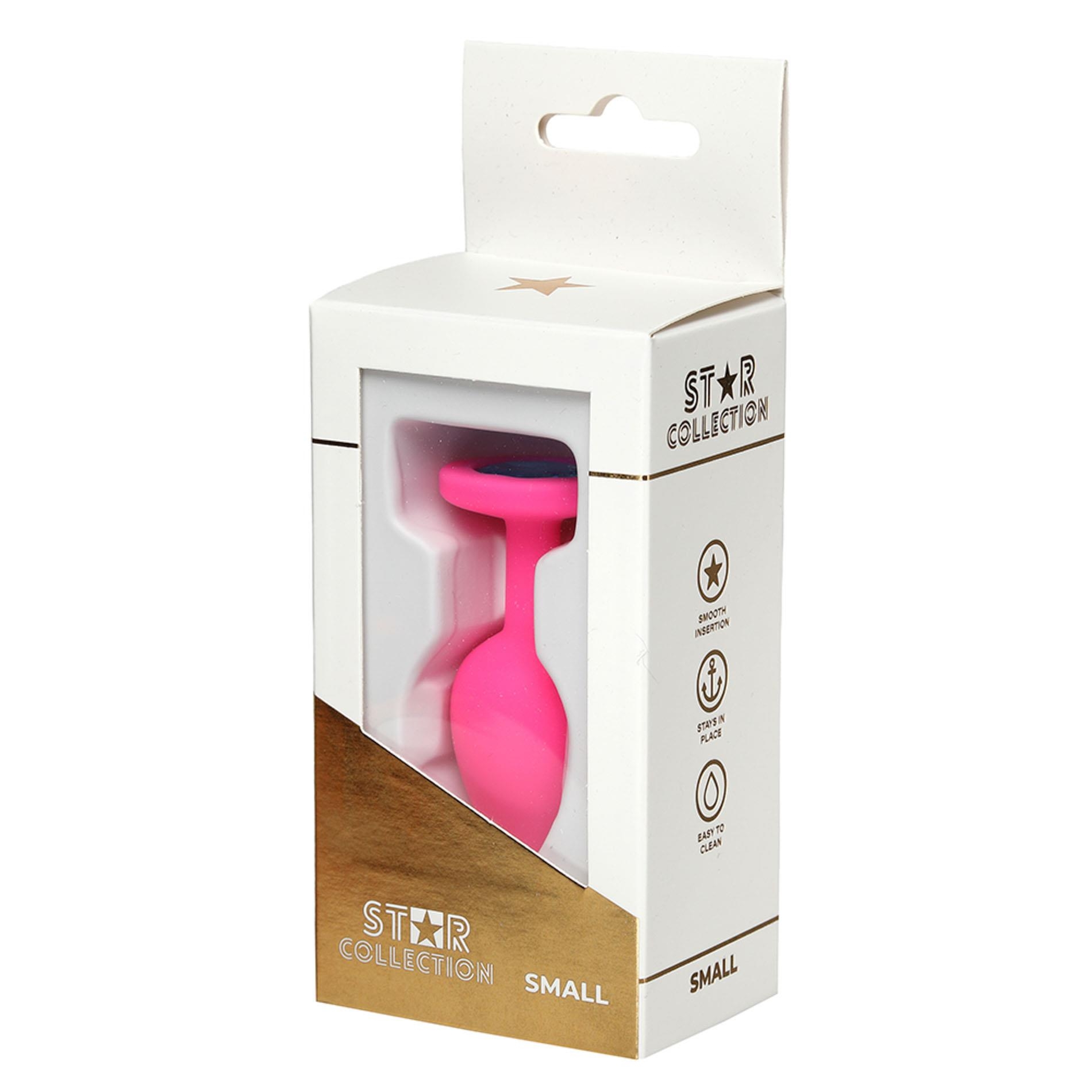 Star Collection - Pink Silicone Anal Plug S - Light Blue Stone