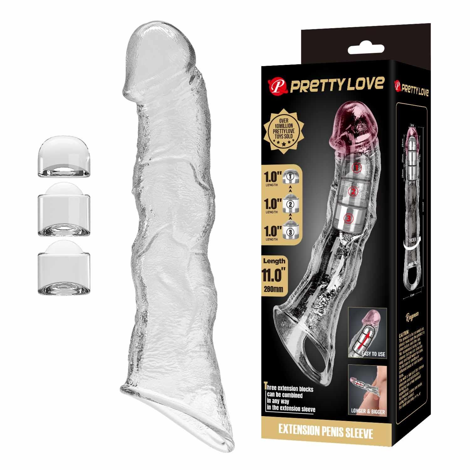 Pretty Love Extension Penis Sleeve with Modular Length Blocks Clear – 28 cm