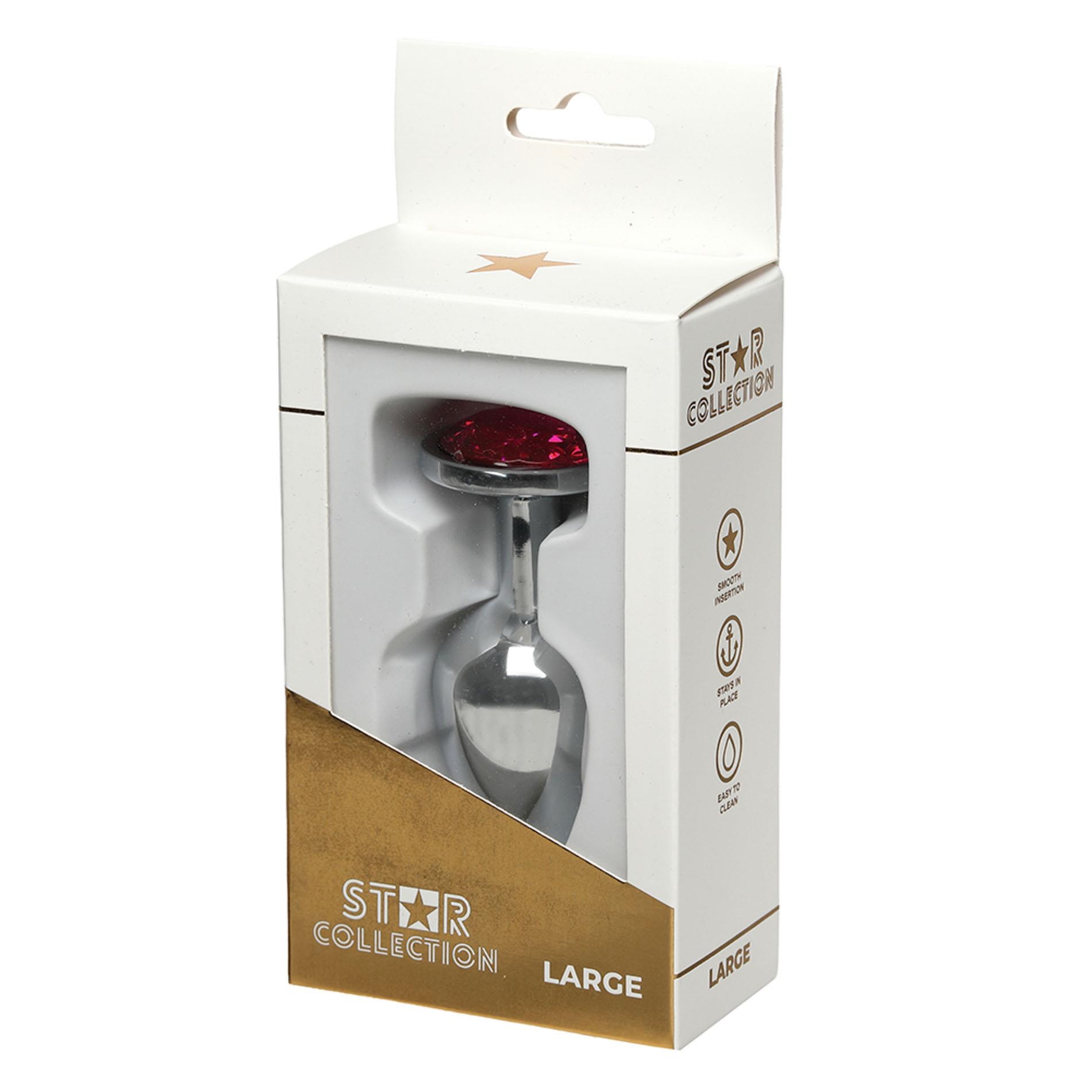 Star Collection - Silver Metal Anal Plug L - Pink Stone