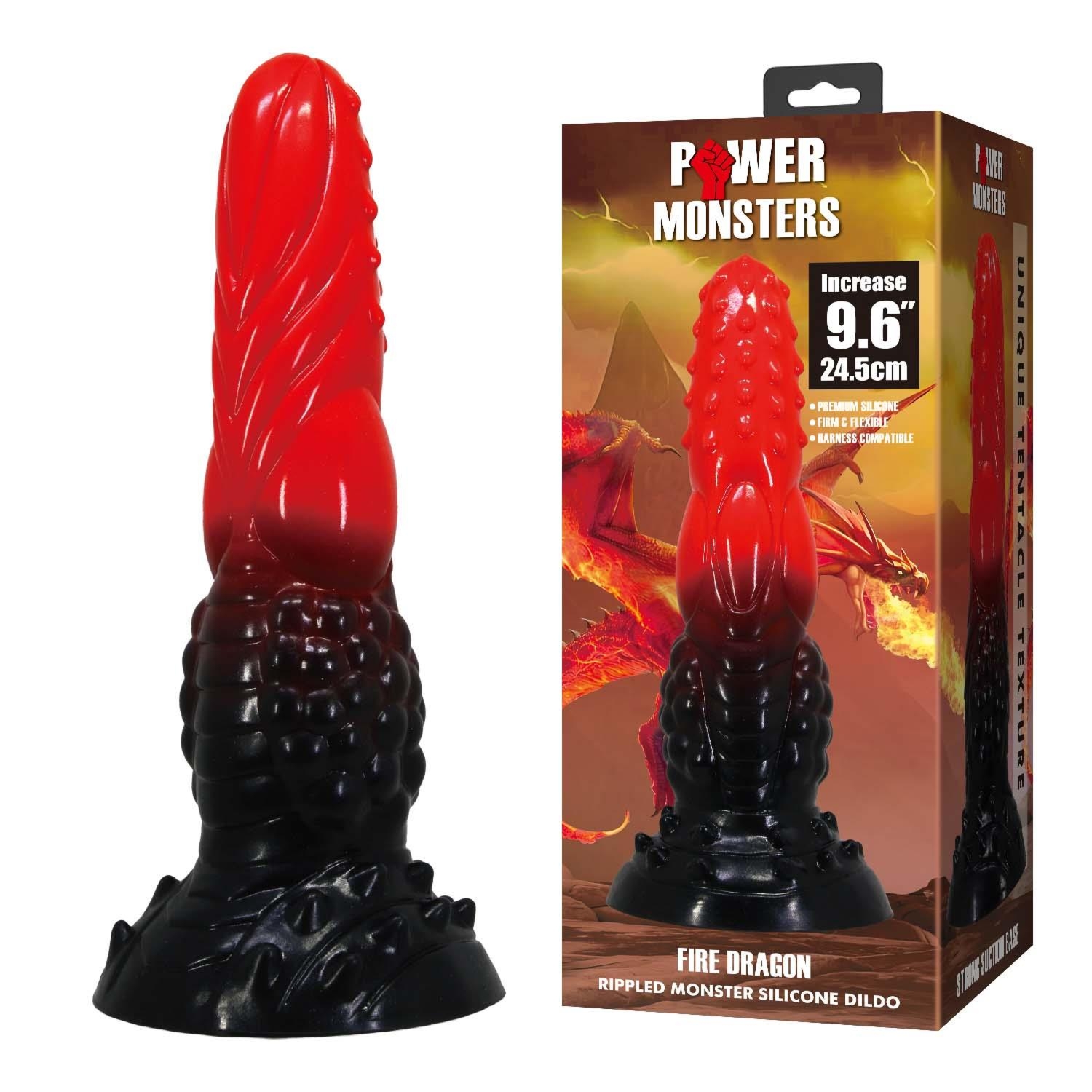 Power Monsters Fire Dragon – 24.5 cm Rippled Monster Silicone Dildo