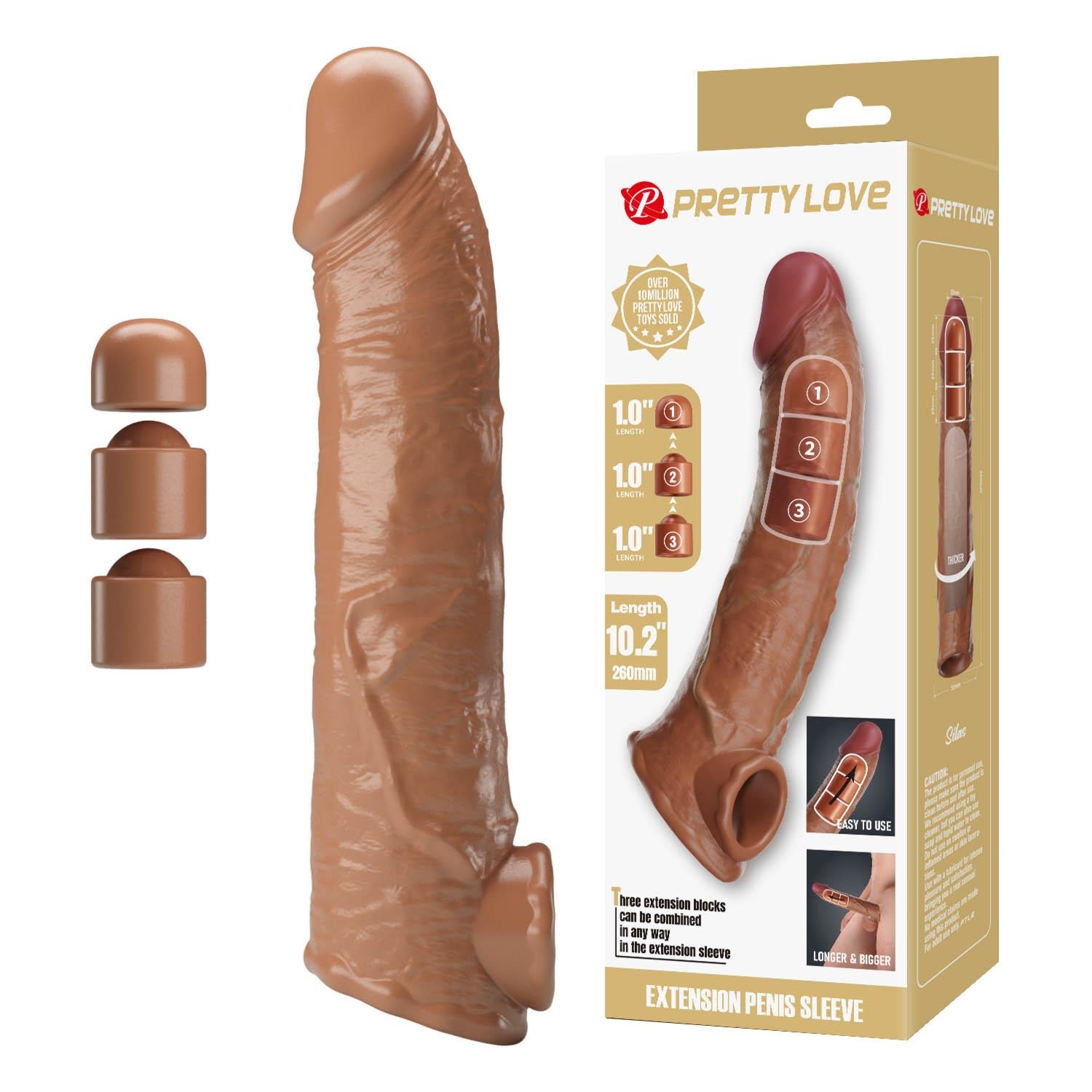 Pretty Love Extension Penis Sleeve with Modular Length Blocks – Dark Brown – 26 cm