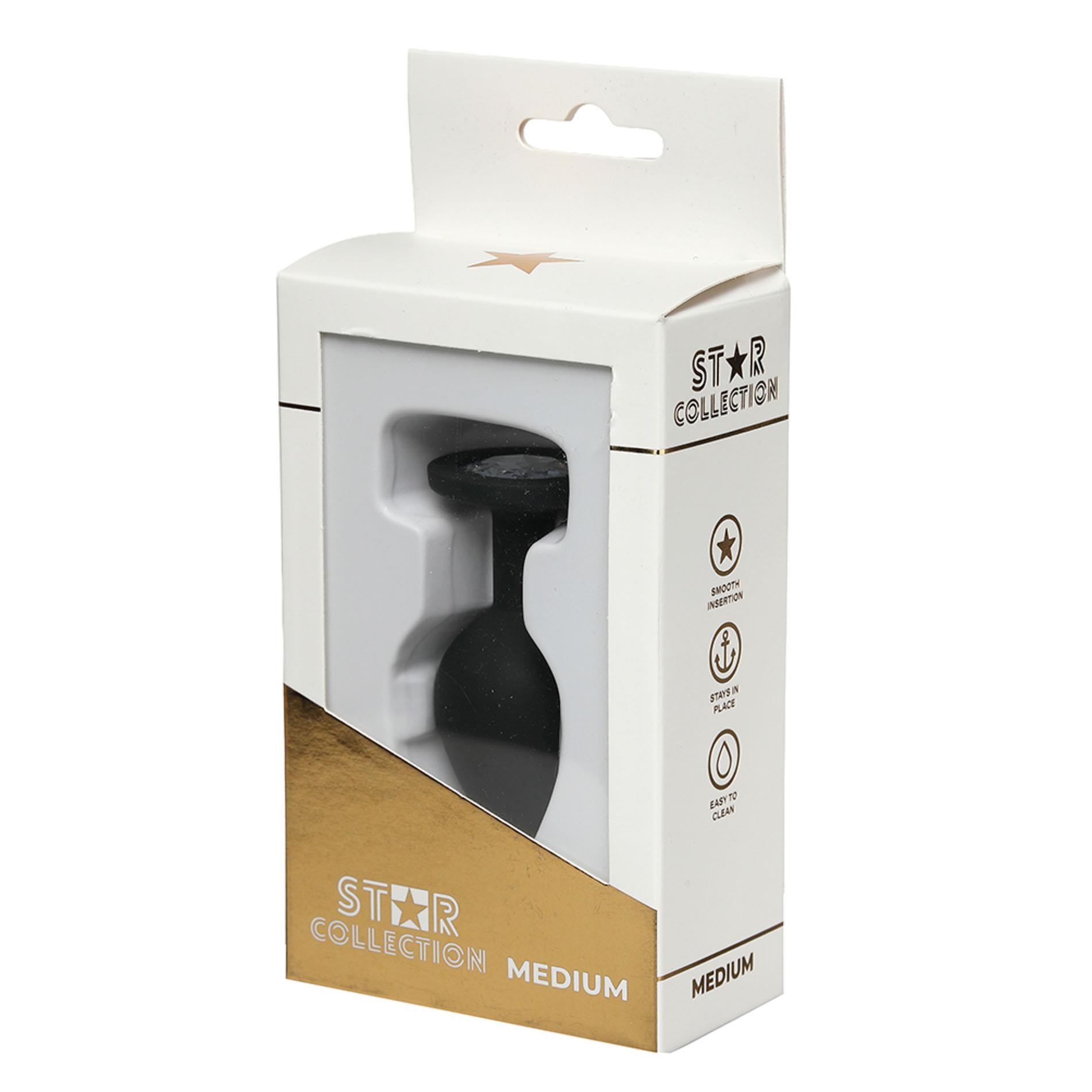Star Collection - Black Silicone Anal Plug M - Clear Stone