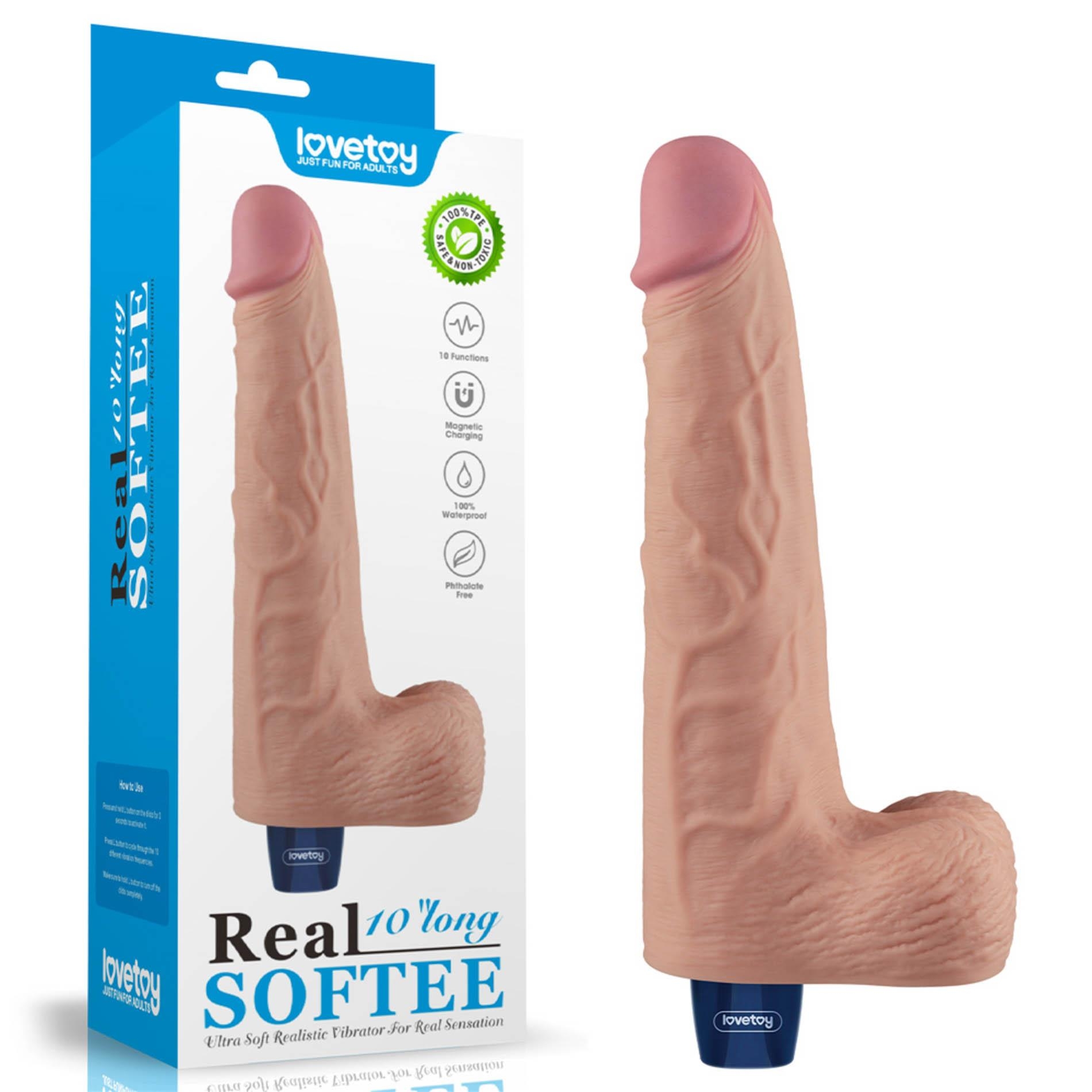 10" REAL SOFTEE Rechargeable TPE Vibrating Dildo(Flesh)