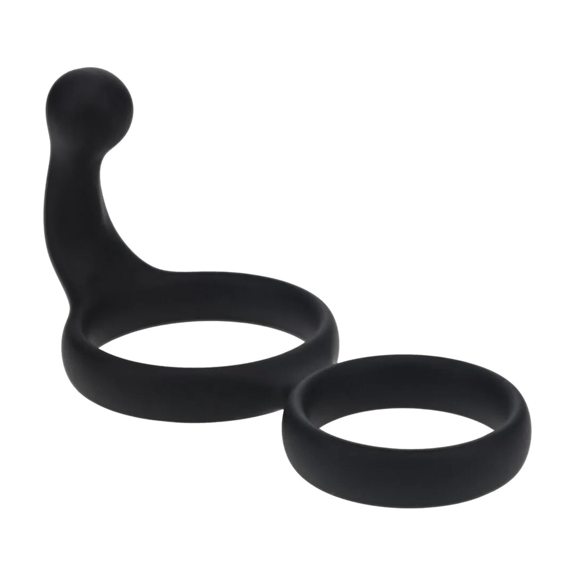 Silicone Double Cockring with Anal Stimulator - Black