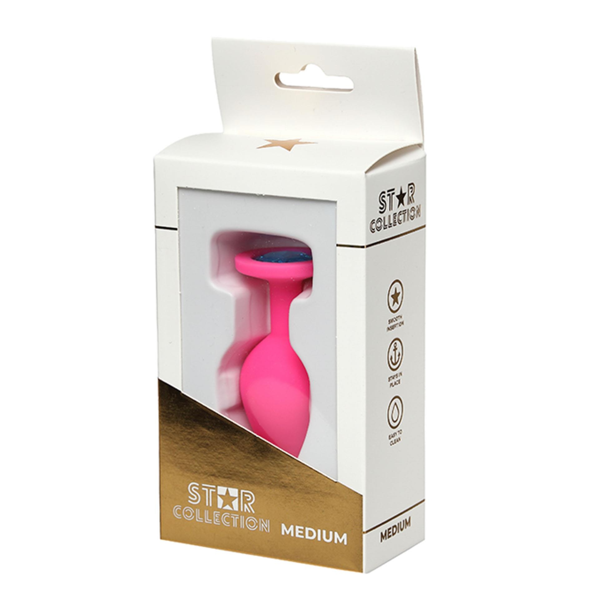Star Collection - Pink Silicone Anal Plug M - Light Blue Stone