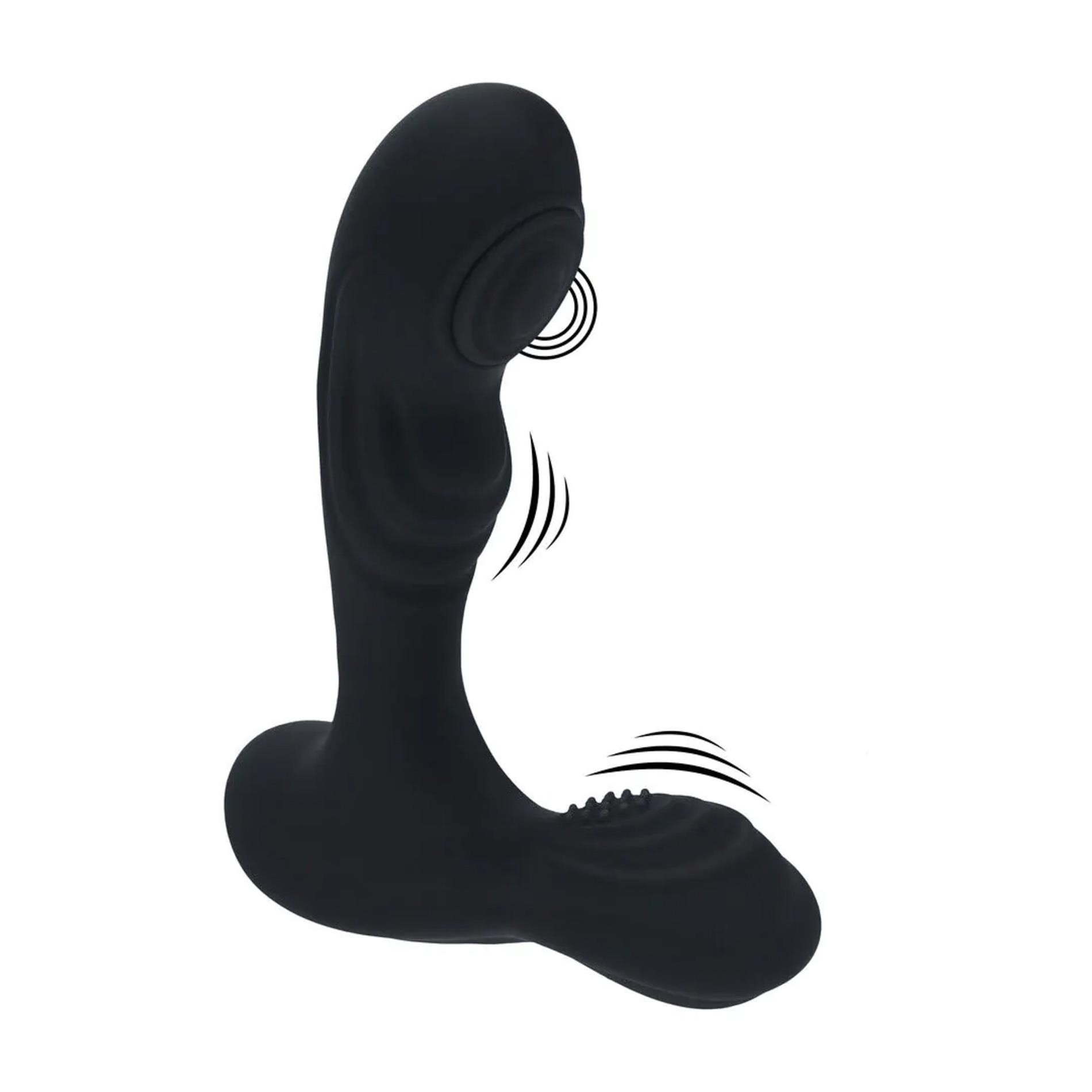 Vibrating and Tapping Silicone Prostate Massager with Ball Stimulator - Black