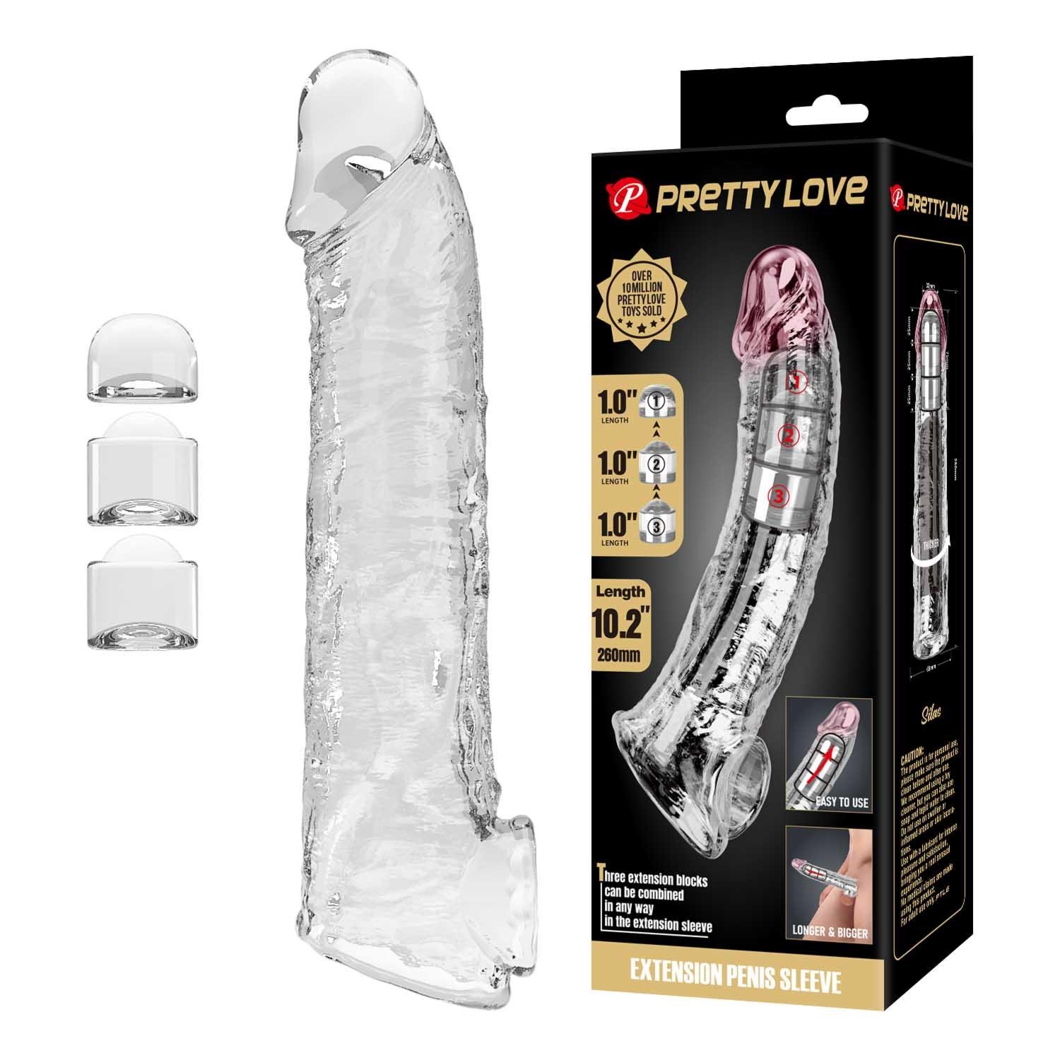 Pretty Love Extension Penis Sleeve with Modular Length Blocks – Clear – 26 cm