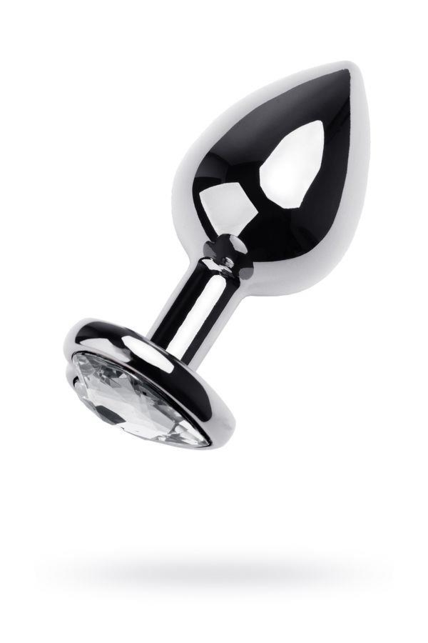 Anal plug Metal by TOYFA, metal, silver, with red crystal, 8 cm, O 3.4 cm