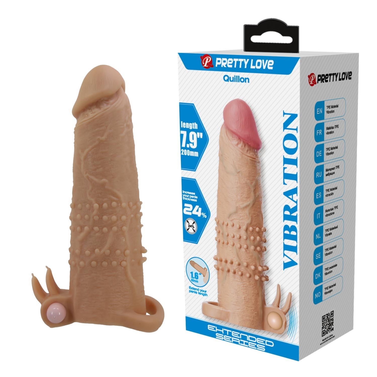 Pretty Love Quillon – 20 cm Vibrating Penis Sleeve Natural