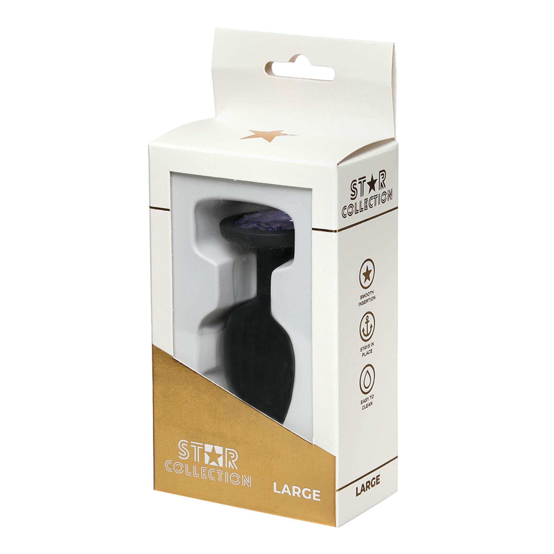 Star Collection - Black Silicone Anal Plug L- Purple Stone