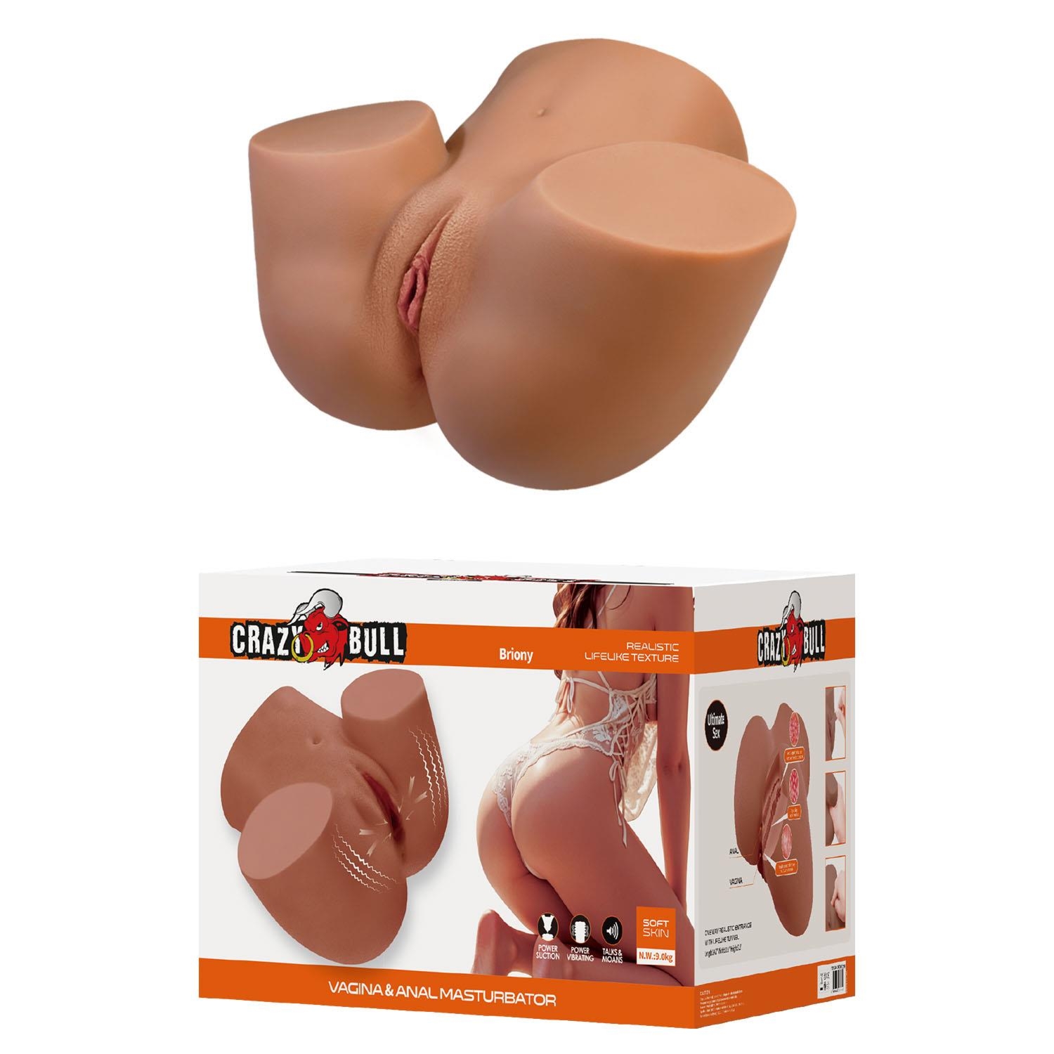 Crazy Bull Briony Realistic Vagina & Anal Masturbator with Vibrations – Brown