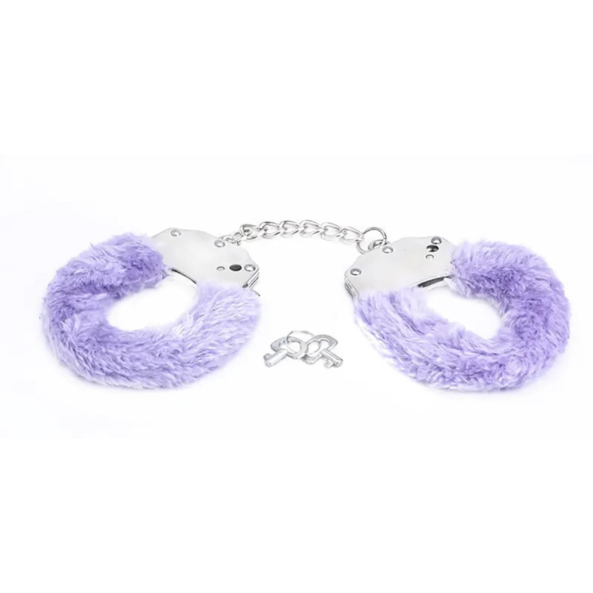 Metal handcuffs with purple furry
