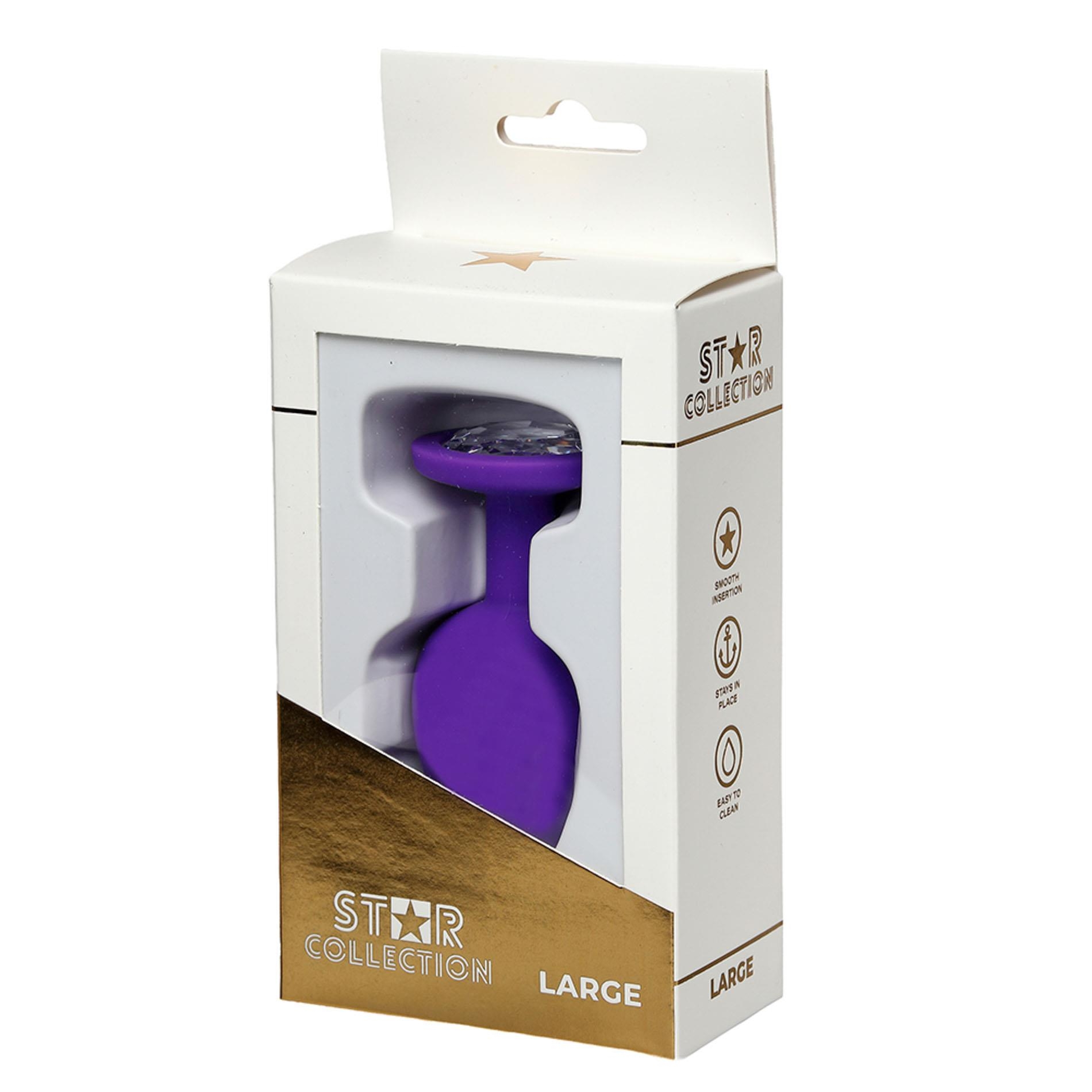 Star Collection - Purple Silicone Anal Plug L - Clear Stone