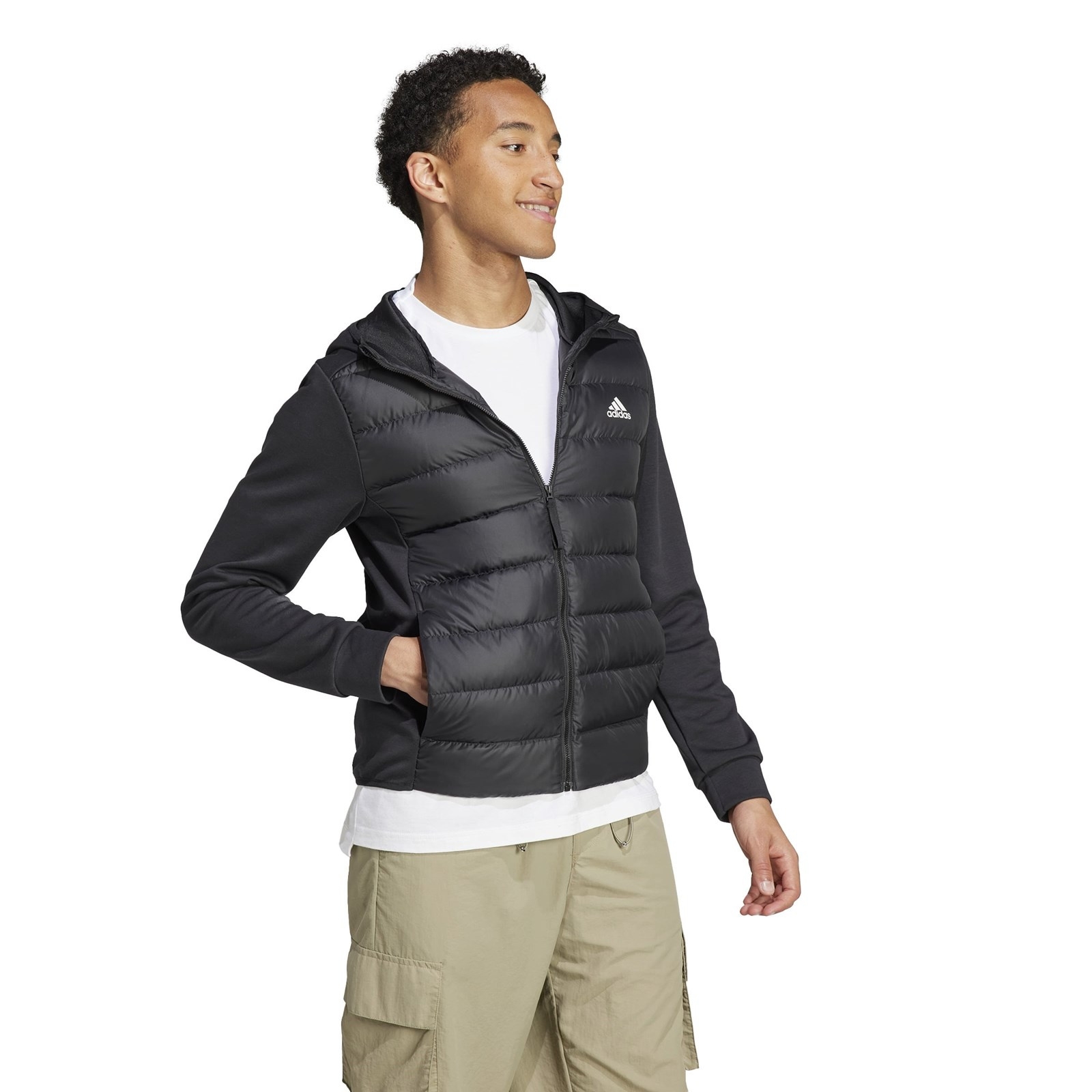 Kurtka z kapturem mska adidas ESSENIALS HYBRID DOWN czarna HZ4430