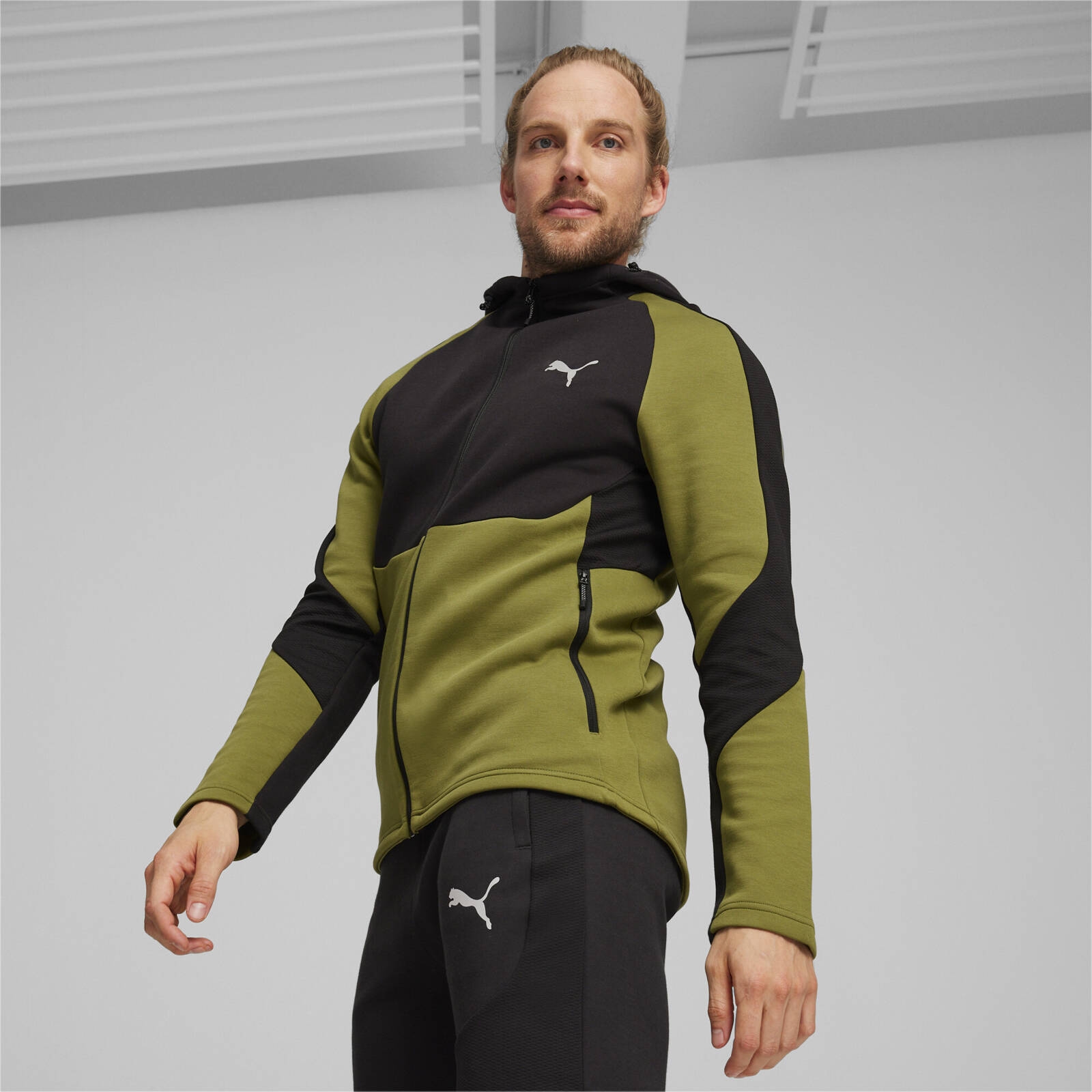Bluza z kapturem mska Puma EVOSTRIPE FZ DK zielona 67899533