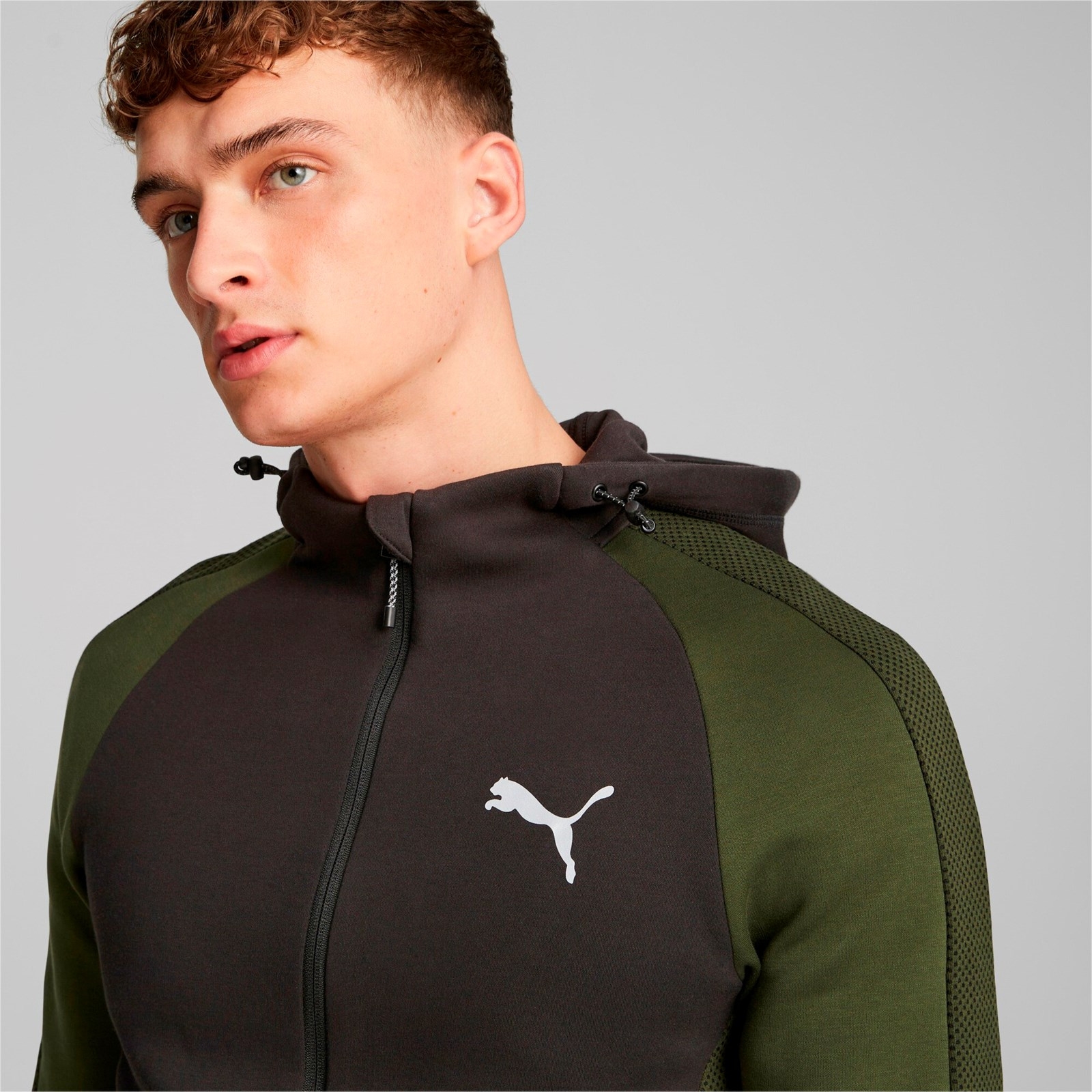 Bluza z kapturem mska Puma EVOSTRIPE FZ zielona 67593031
