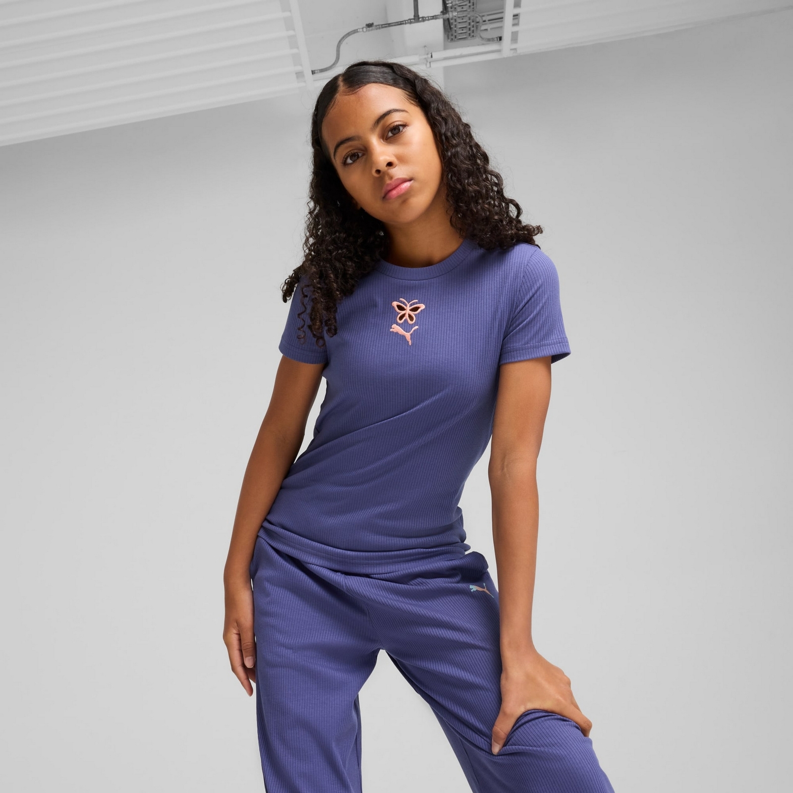 Koszulka dziewcz�ca Puma GRAPHICS RIBBED IV fioletowa 63074546