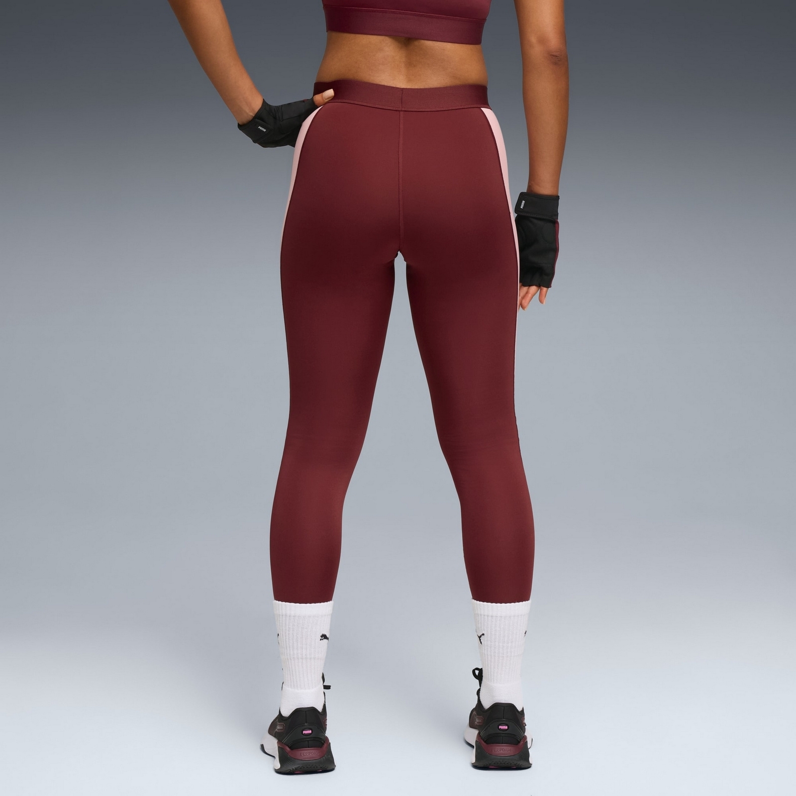 Legginsy treningowe damskie Puma STRONG COLORBLOCK HW 7/8 bordowe 52667996