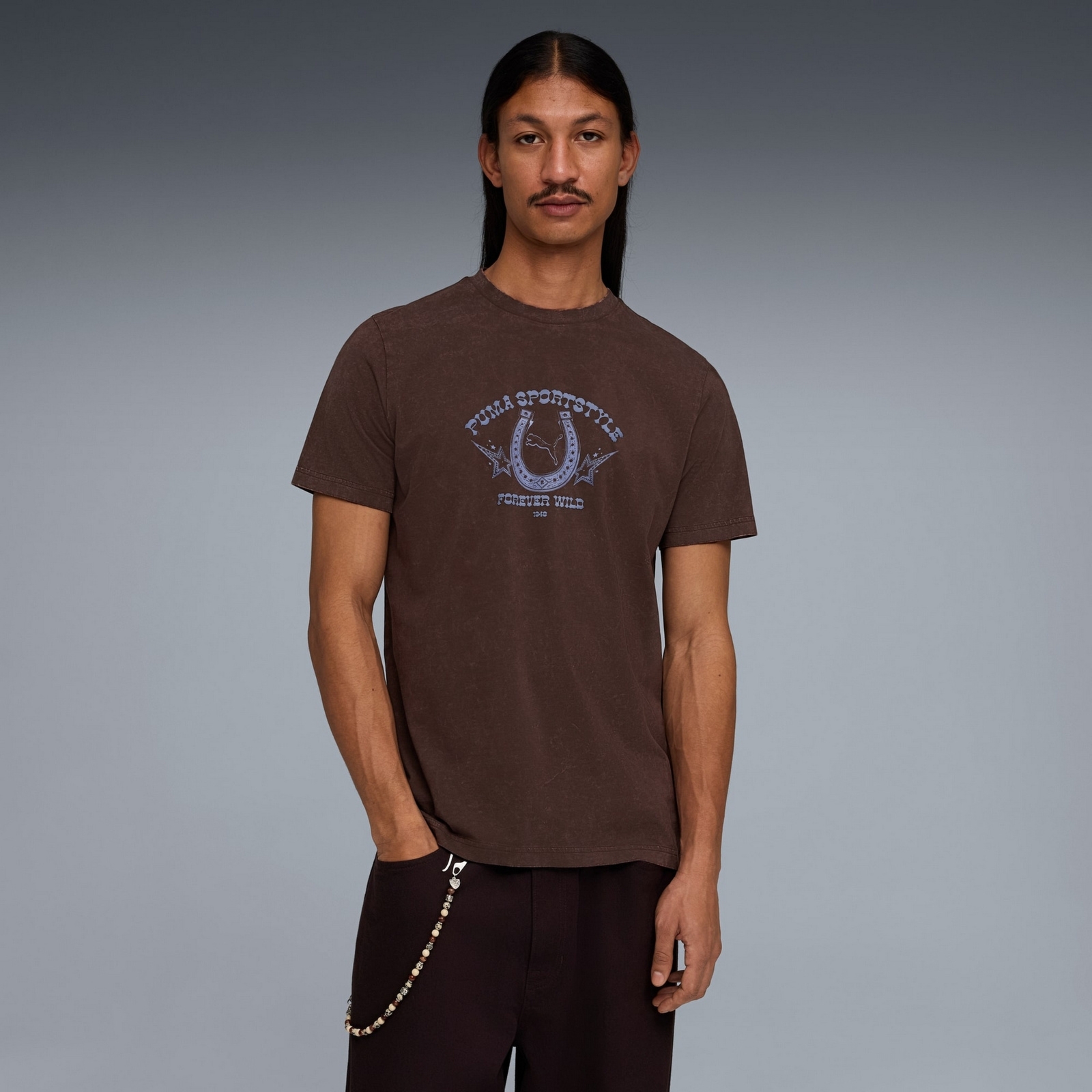 Koszulka m�ska Puma GRAPHIC RETRO AMERICANA WASHED br�zowa 63443831