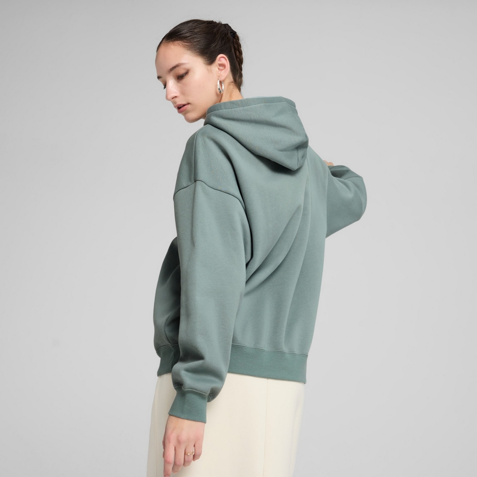 Bluza z kapturem damska Puma ESS OVERSIZED FL zielona 68539830