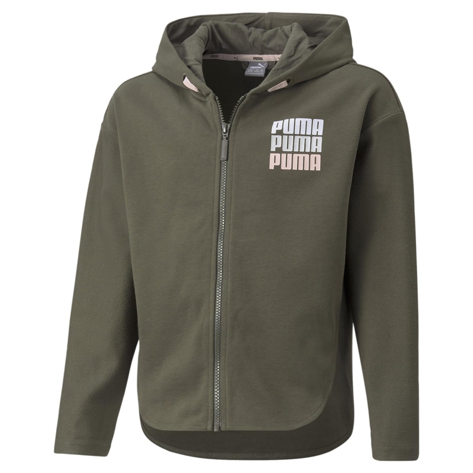 Bluza z kapturem dziewczca Puma ALPHA FZ khaki 58923844