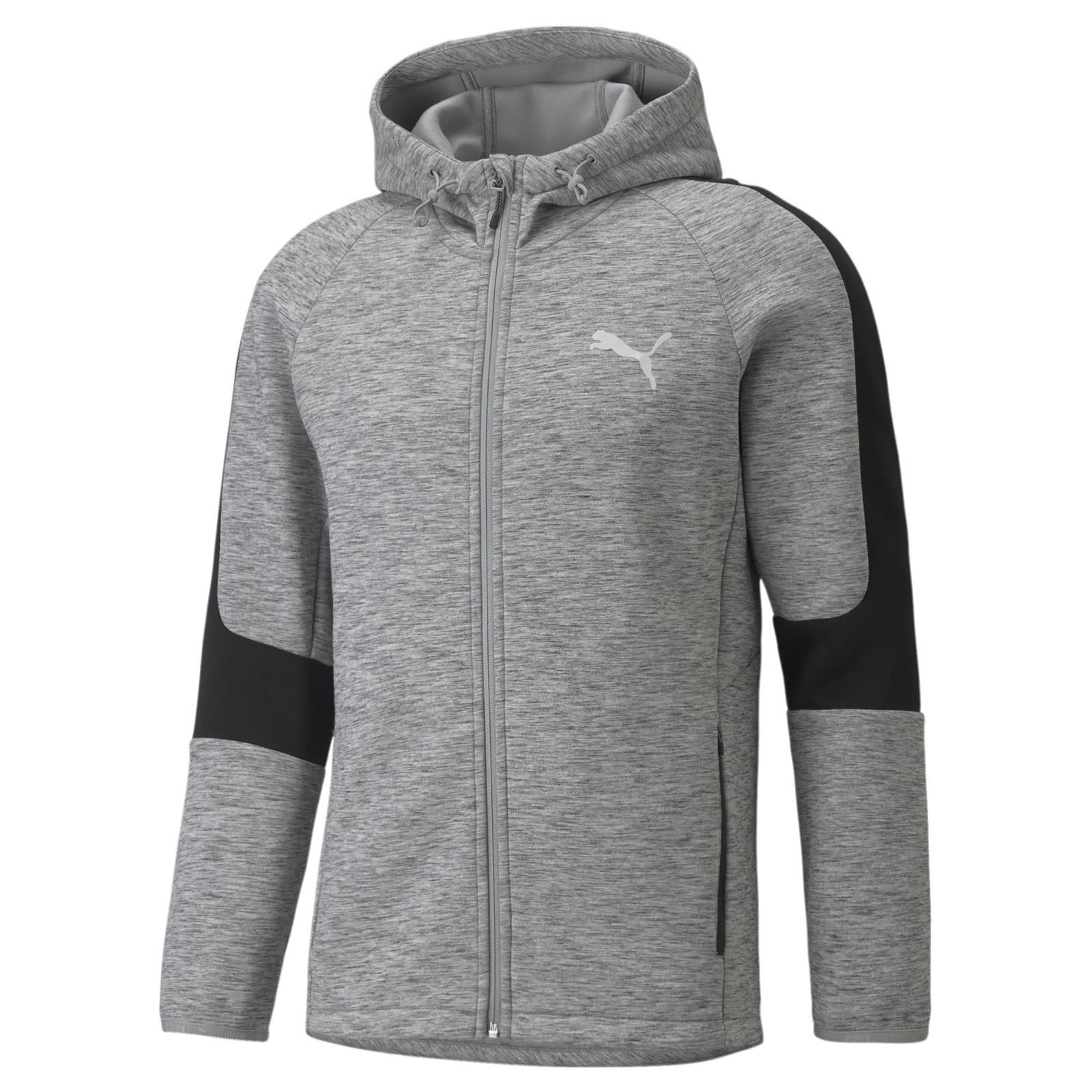 Bluza z kapturem mska Puma EVOSTRIPE FULL-ZIP szara 58942403