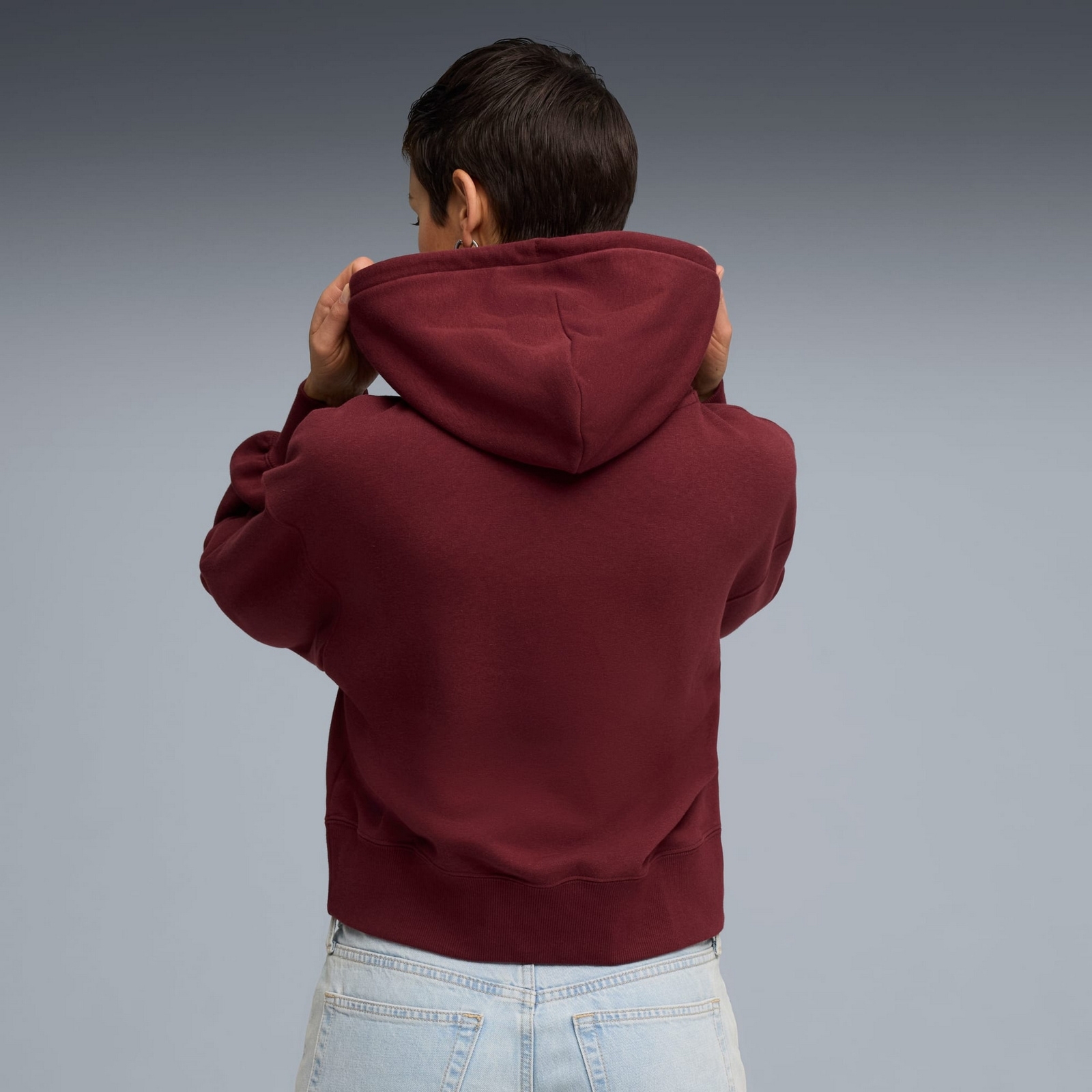 Bluza z kapturem damska Puma WARDROBE ESS RELAXED CROPPED TR bordowa 62974696