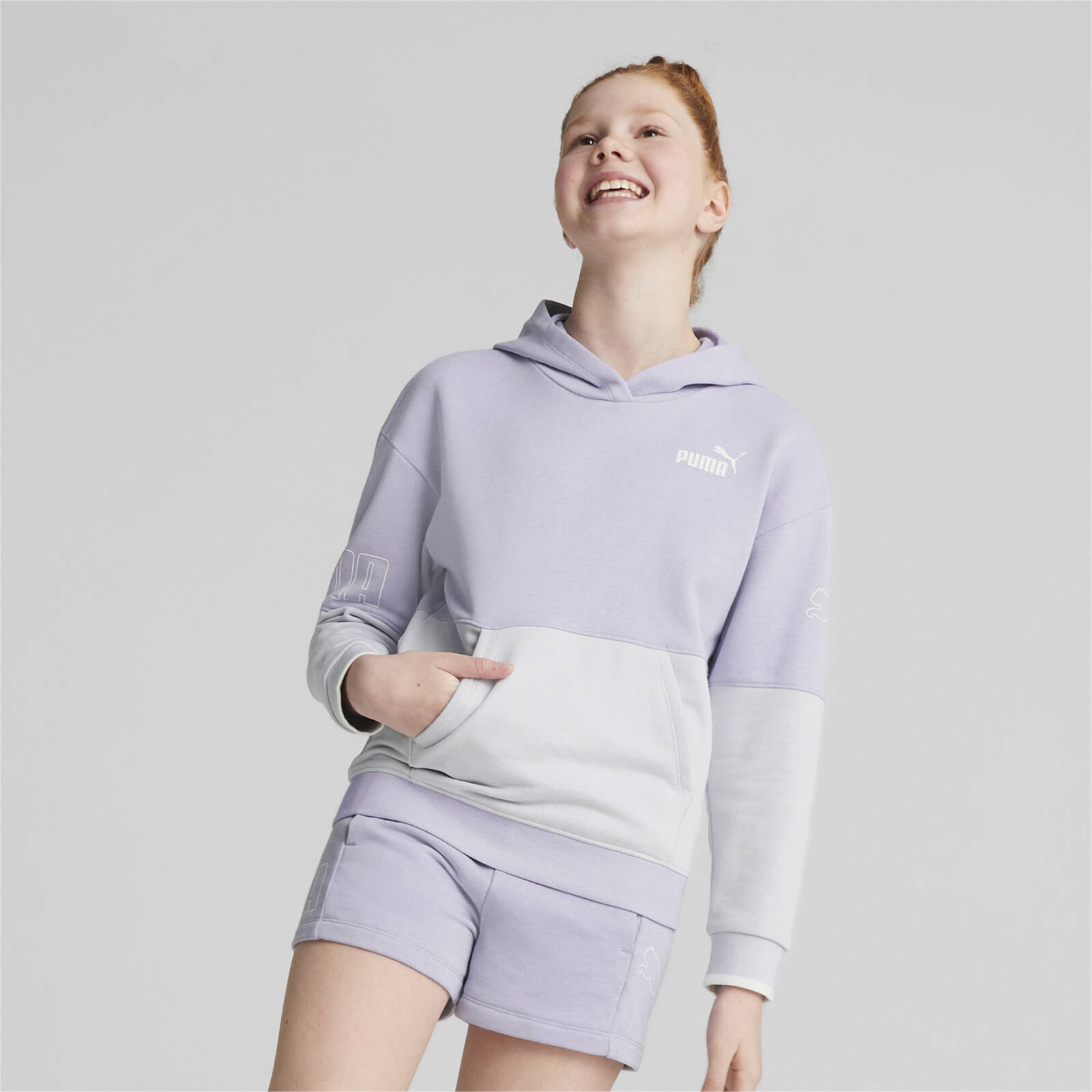 Bluza z kapturem dziewcz�ca Puma POWER COLORBLOCK TR fioletowa 67354925