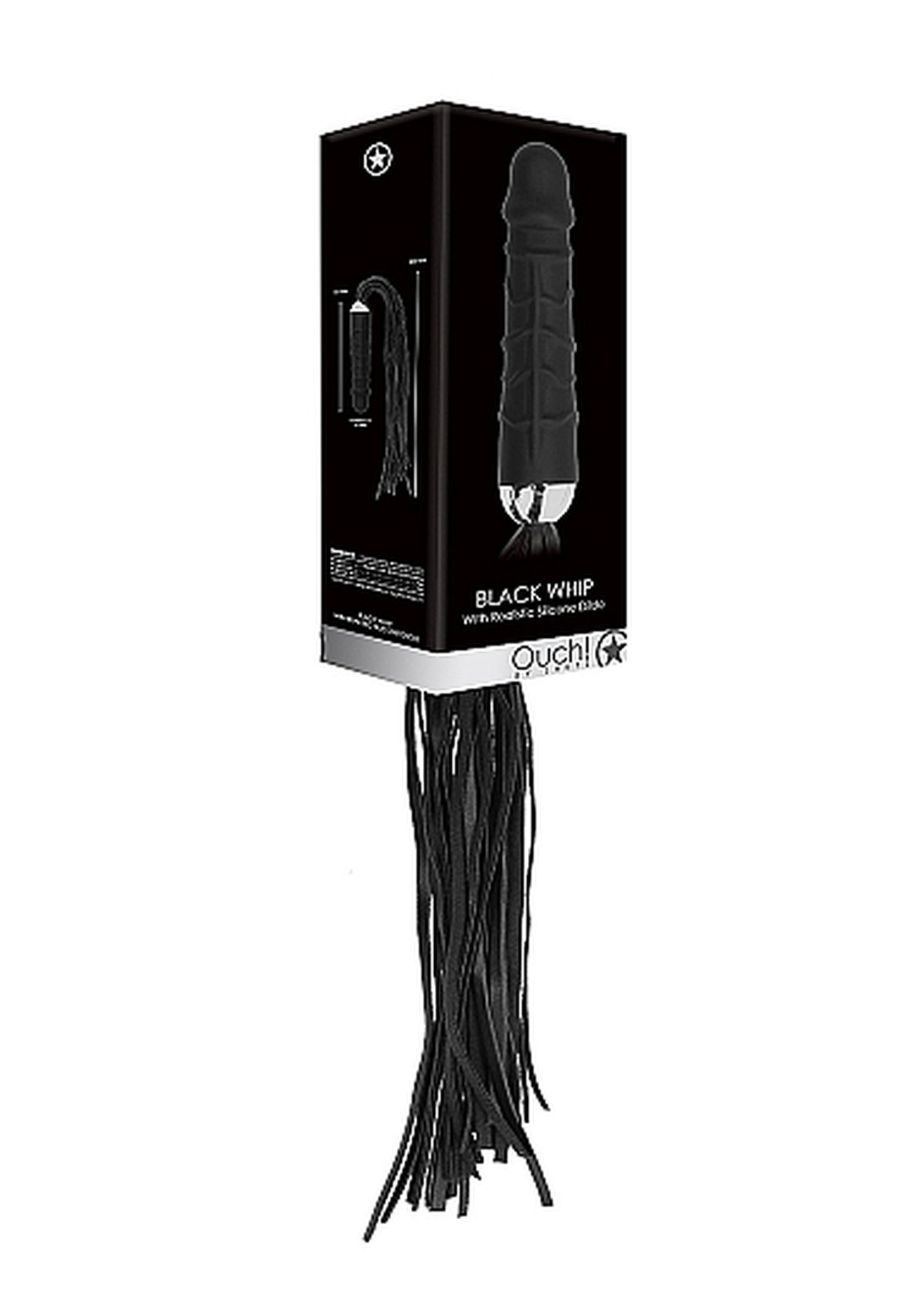 Ouch! Black Whip With Realistic Silicone Dildo Black - Dildo z pejczem