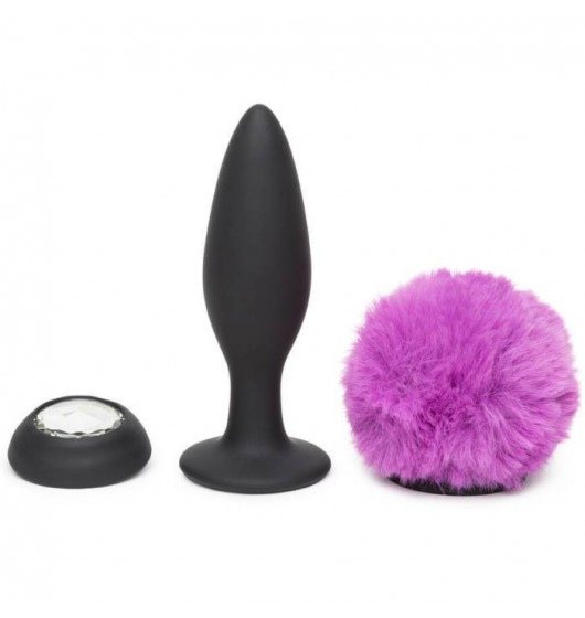 Happy Rabbit Vibrating Butt Plug Black Medium - Wibrujący Korek analny, króliczy ogon