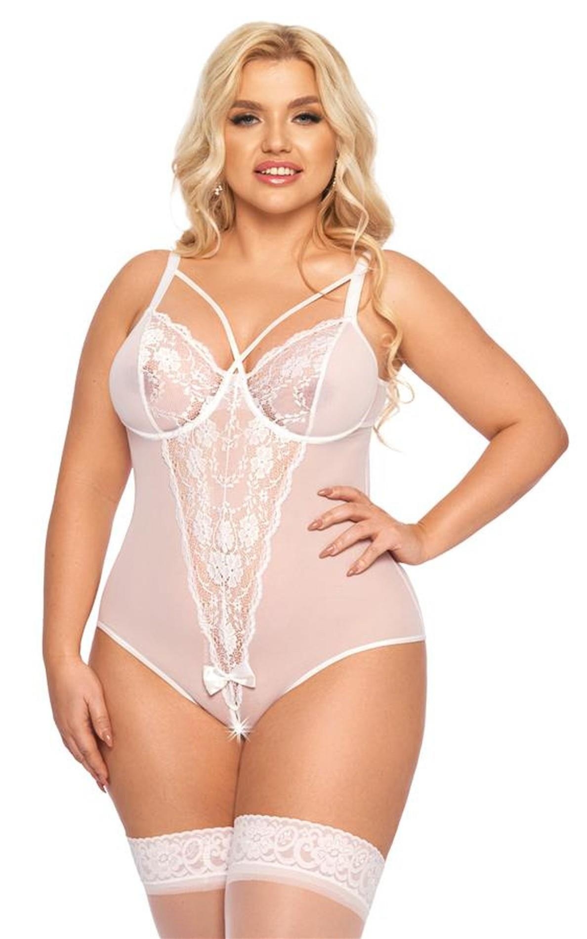 Softline Amanda - Body koronkowe, Białe Wariant/Rozmiar: 2XL