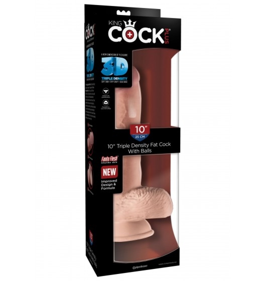 King Cock Triple Density Fat with Balls 10 Inch - dildo na przyssawce