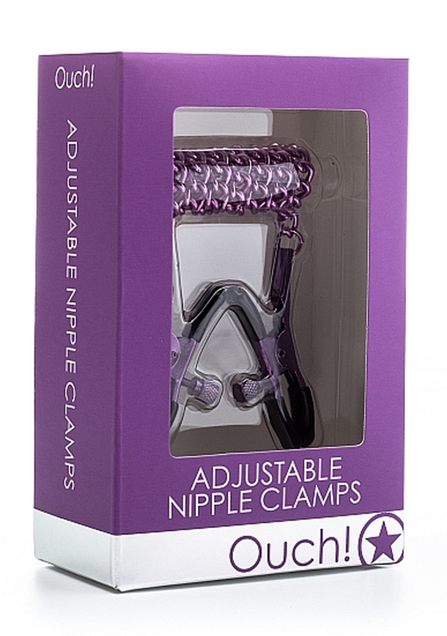 Ouch! Adjustable Nipple Clamps Purple - Zaciski na sutki z łańcuszkiem Fioletowy