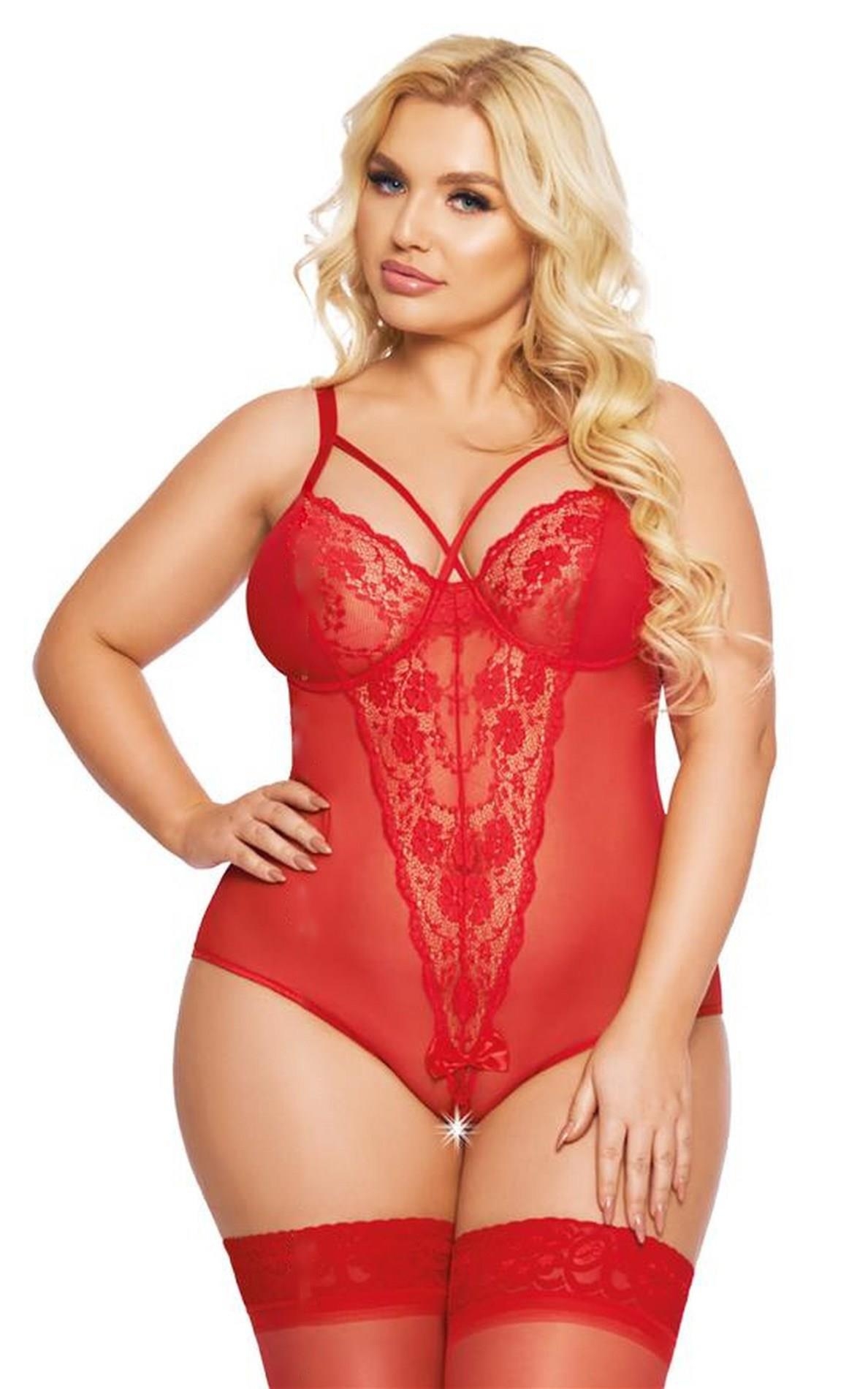 Softline Amanda - Body koronkowe, Czerwone Wariant/Rozmiar: XL