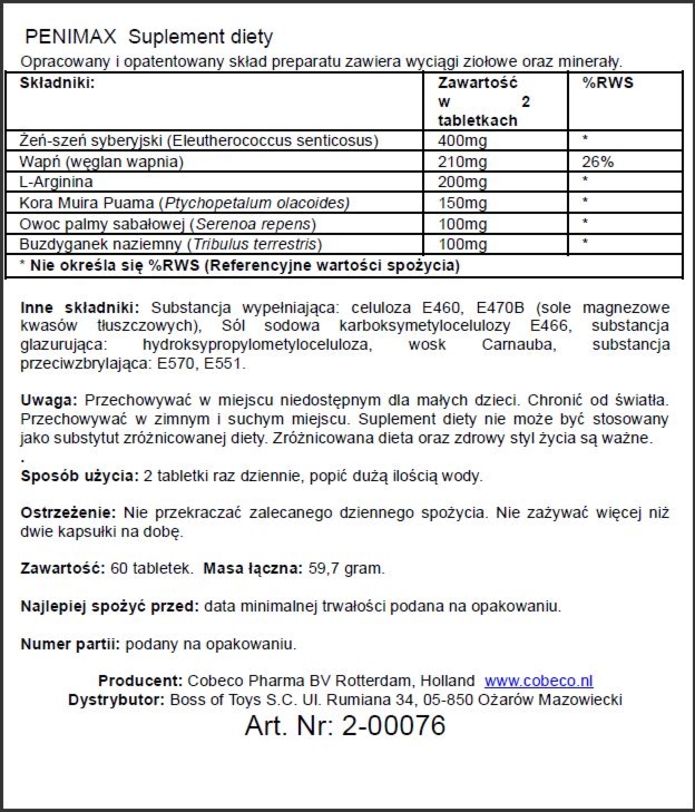 Cobeco Penimax (60 Pcs) Lavetra - Tabletki na powiększenie penisa