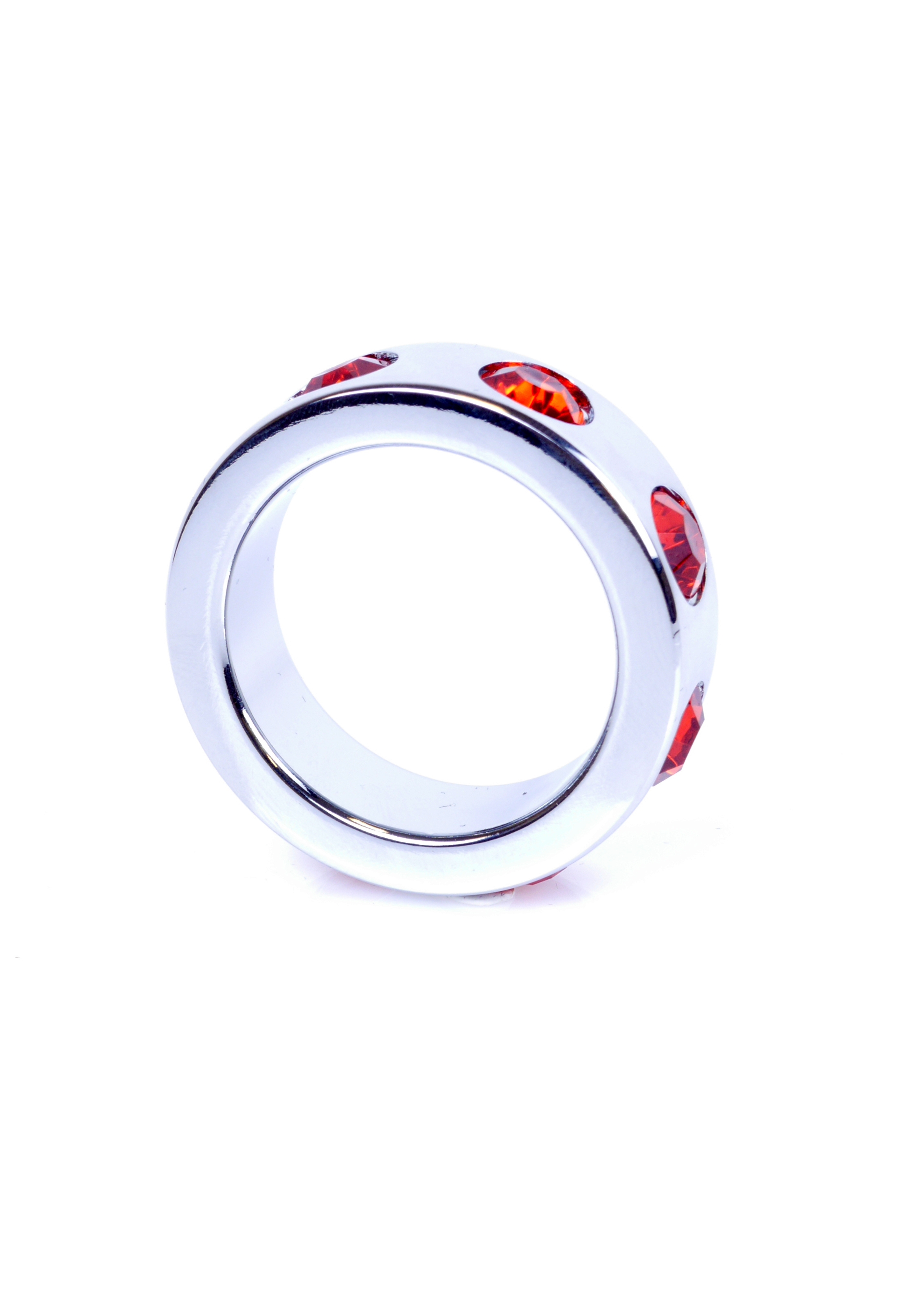 Boss Series Metal Cock Ring With Red Diamonds Small - metalowy pierścień erekcyjny, zdobiony