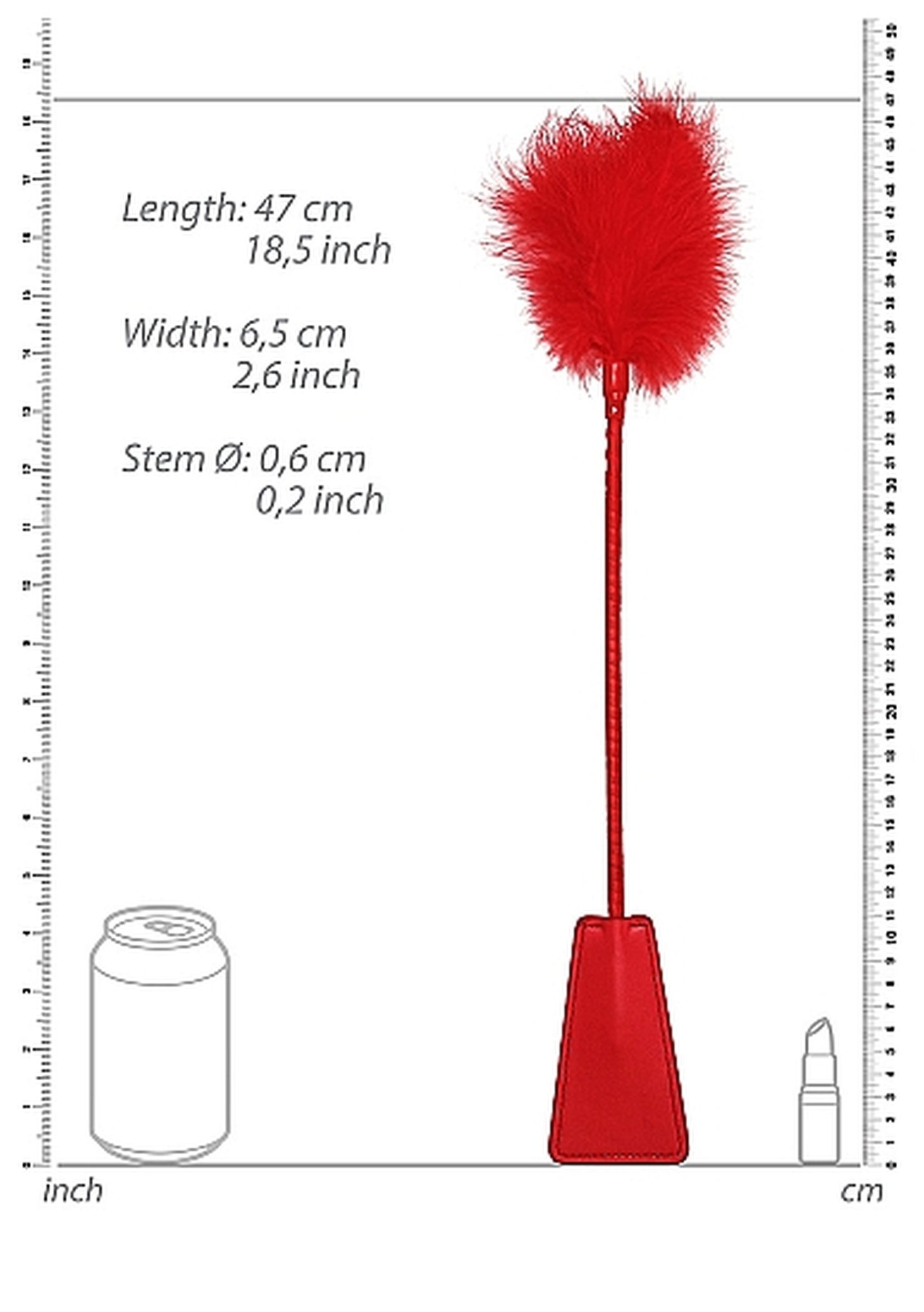 Ouch! Crop With Feather Red - Szpicruta do klapsów z piórkiem Czerwony