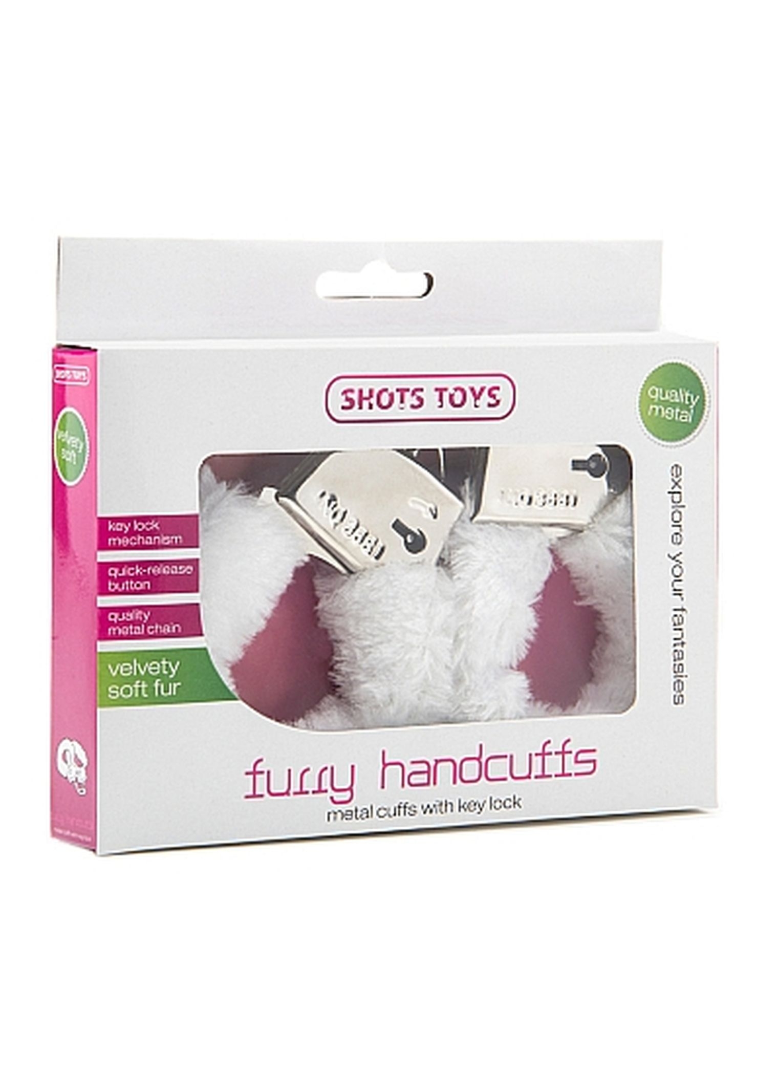 ShotsToys Furry Handcuffs White - Kajdanki z futerkiem Biały