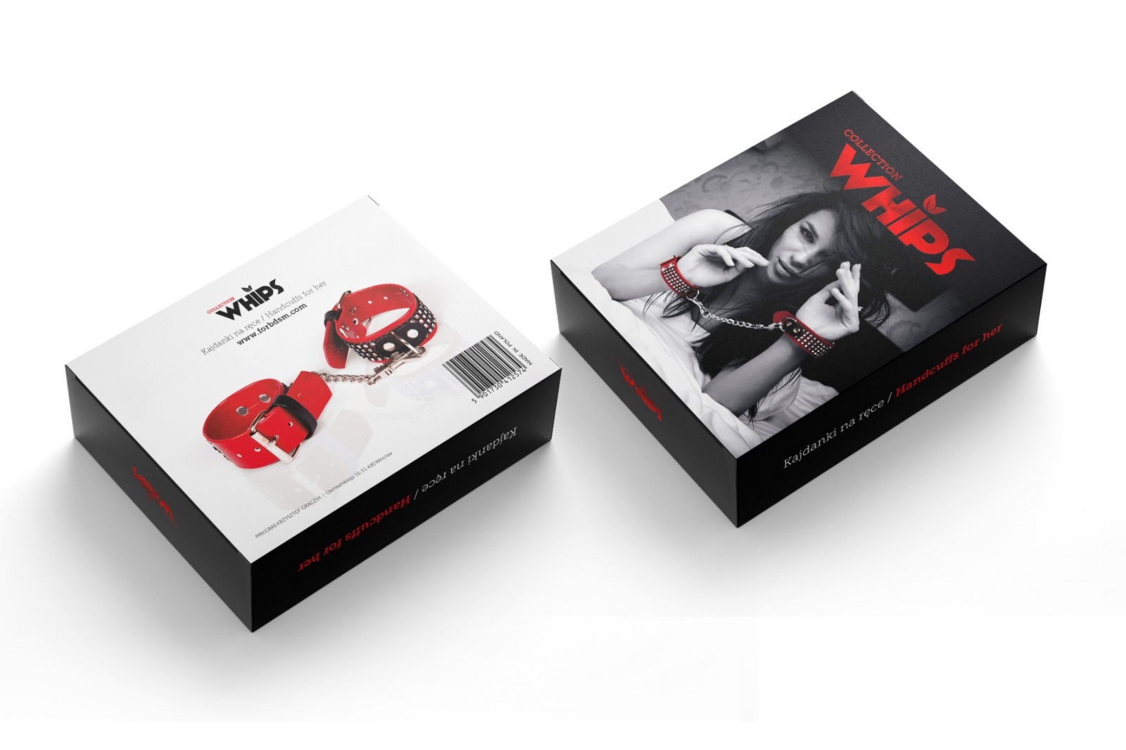 Whips Collection whips - kajdanki damskie na ręce z kryształkami, Czerwony