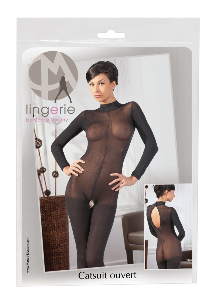 Mandy Mystery lingerie Catsuit With Lace Collar S/M - bodystocking, czarne