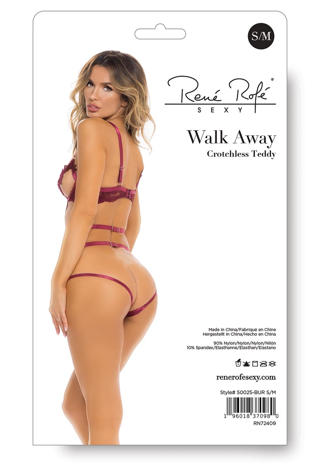 Rene Rofe Walk Away Crotchless - Body z paseczkami, fioletowe Wariant/Rozmiar: M/L