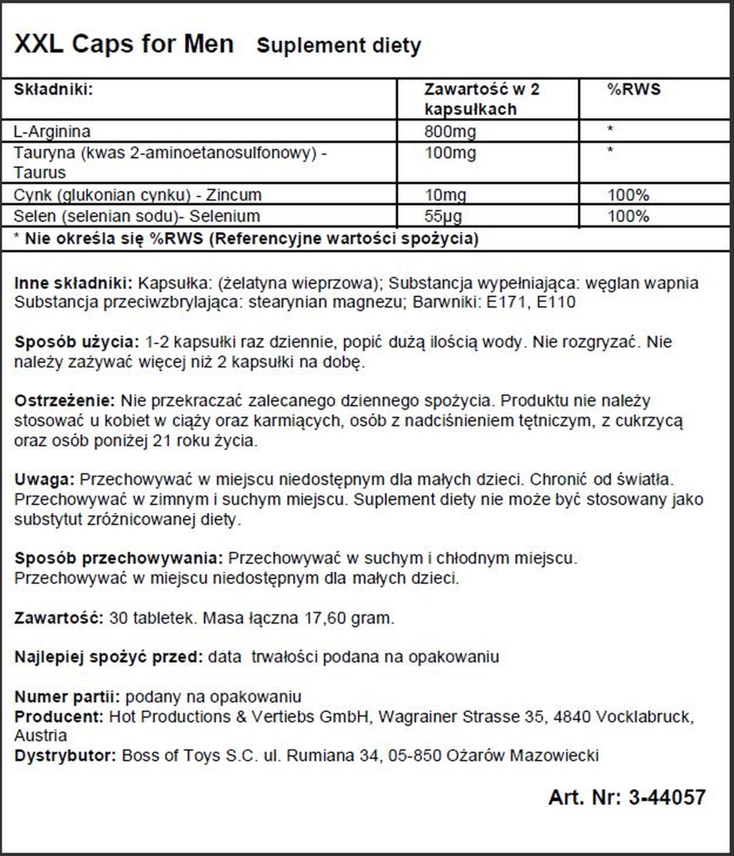 Hot Xxl Caps For Men - Suplement diety powiększający penisa - 30kaps