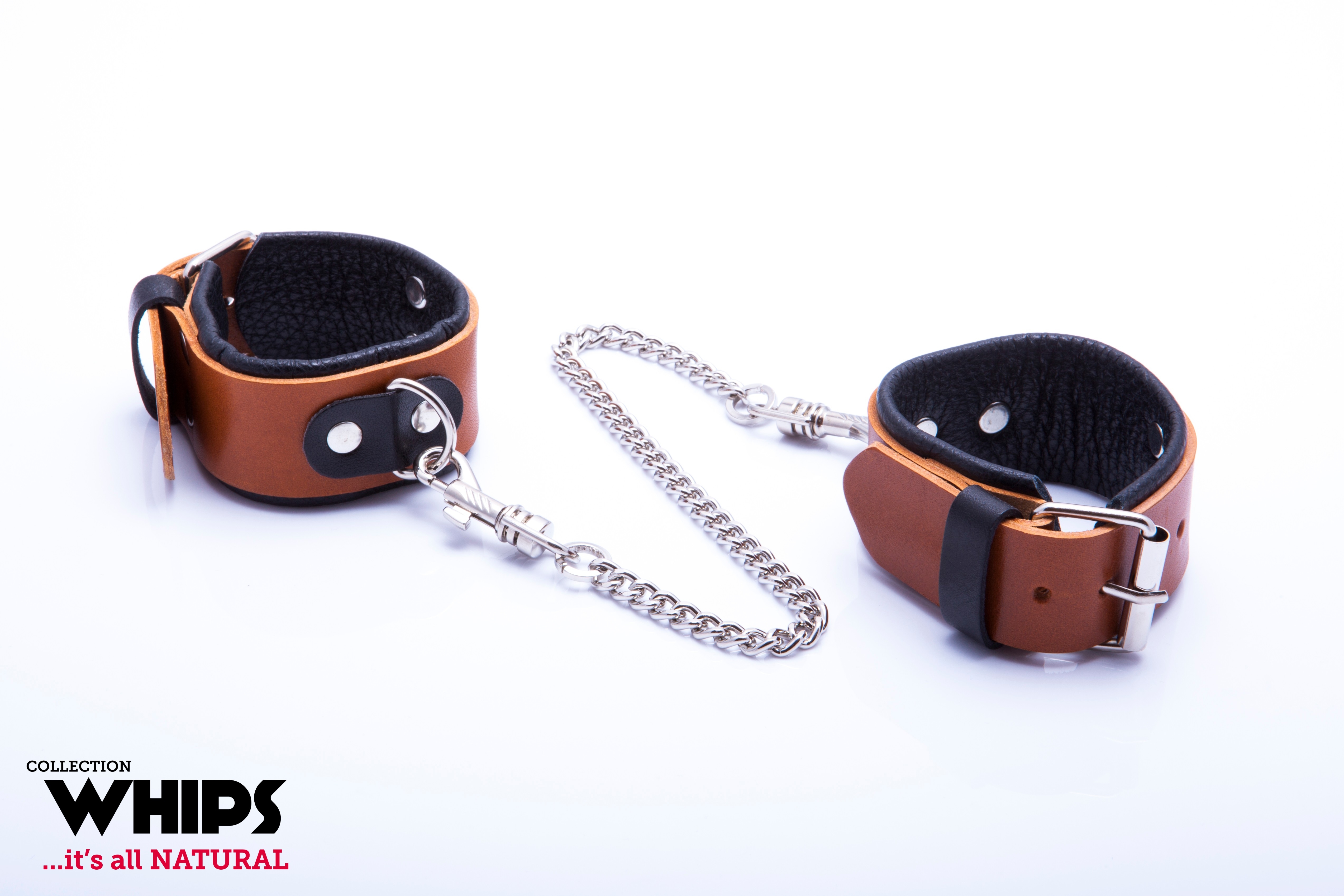 Whips Collection - Kajdanki Damskie Na Ręce, Koniakowe