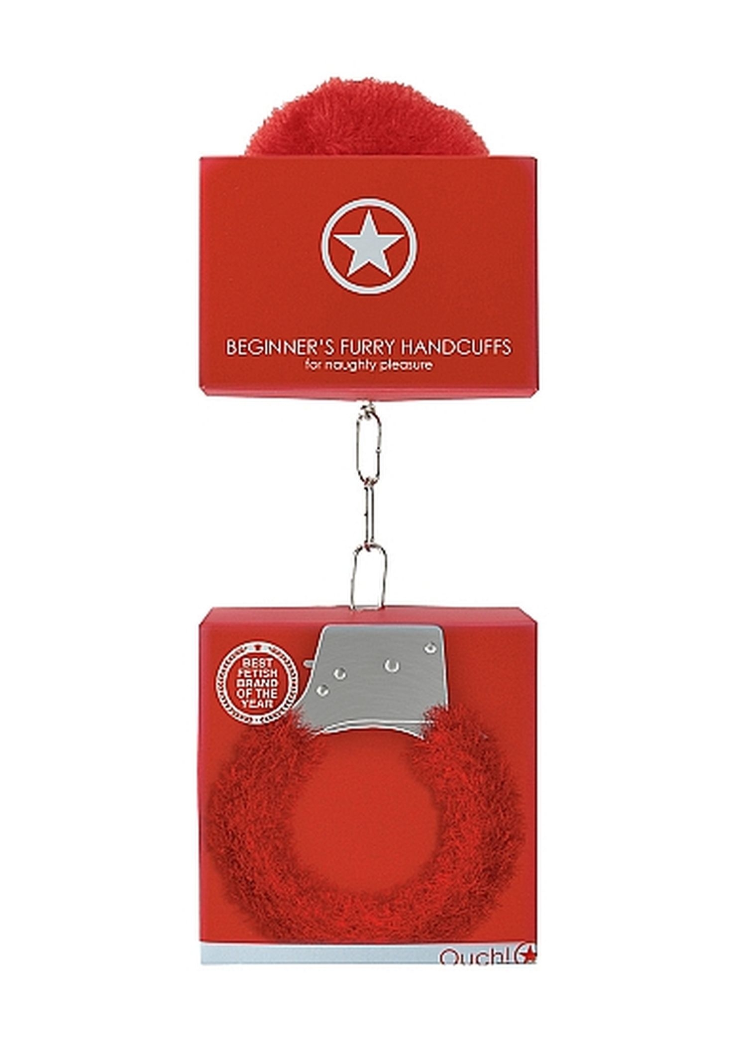 Ouch! Beginner"S Handcuffs Furry Red - Kajdanki z futerkiem Czerwony
