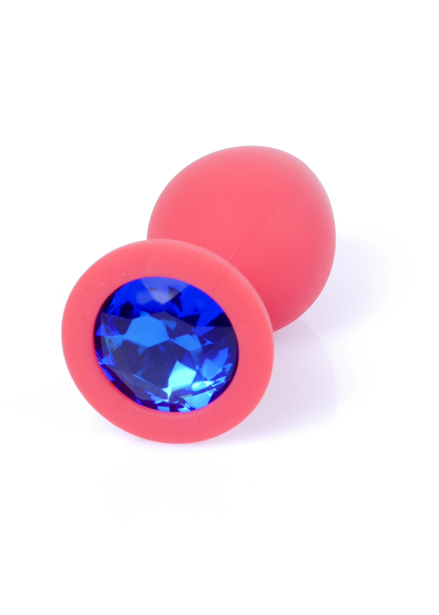 Boss Series Jewellery Red Silikon Plug Medium Blue Diamond - Korek analny, czerwony