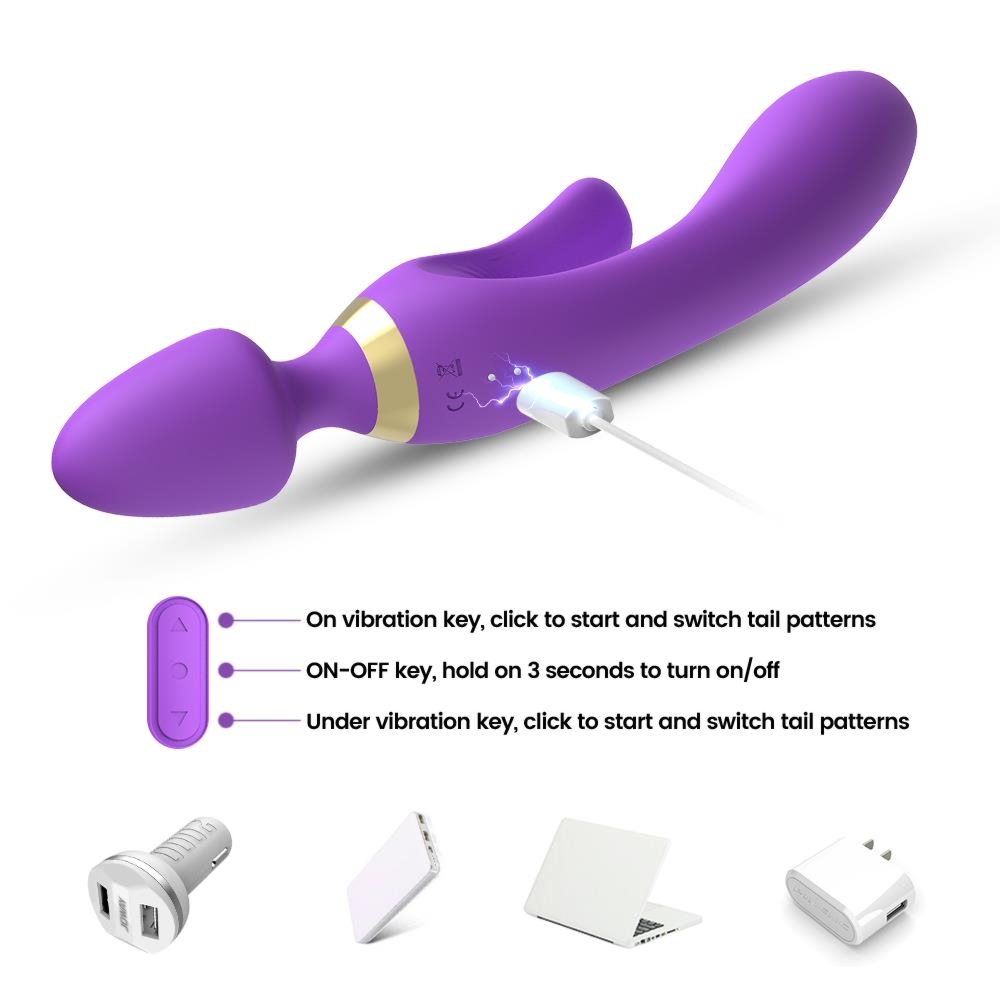 Boss Series Joy Magic Wand Purple - Wibrator wand i króliczek w jednym, Fioletowy